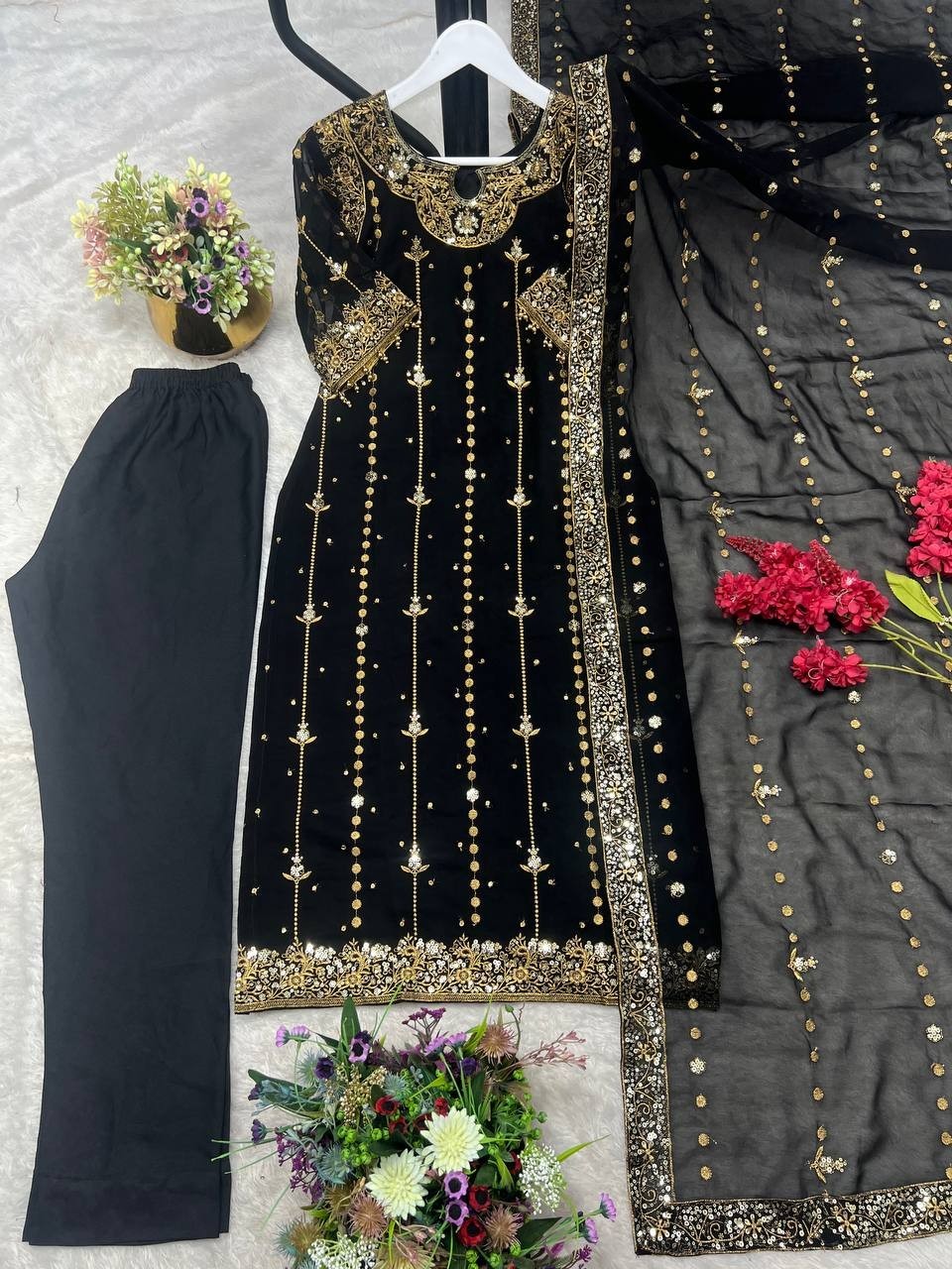 Latest Presenting Faux Georgette Black Salwar Kameez With Dupatta For Festival