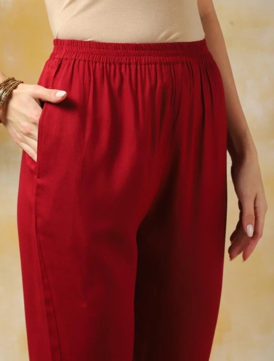 Indian Ethnic Wear;Women Maroon Gotta Patti Viscose Rayon Kurta with Trousers.
