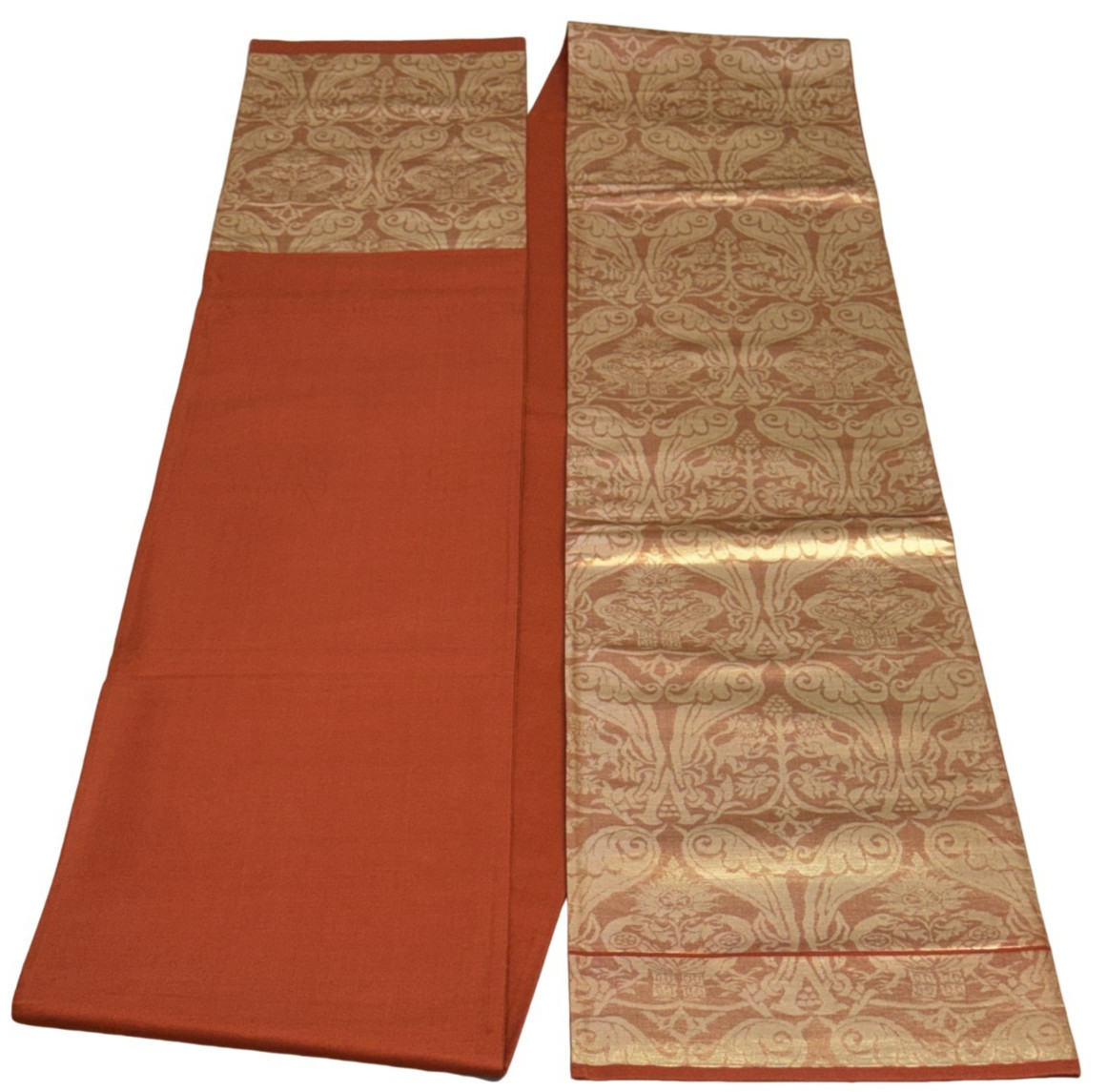 Japanese Vintage Kimono Fukuro Obi Silk Gold Red Traditional Authentic 162x11in