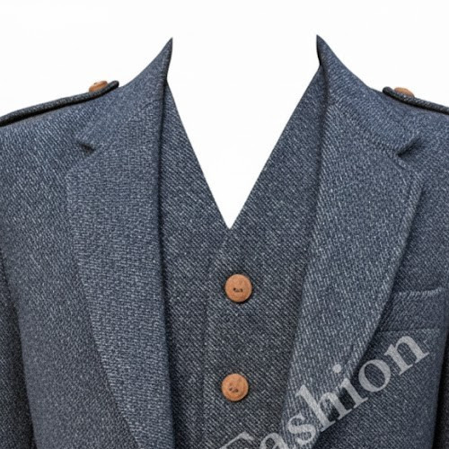 New Men’s Modern Kilt Jacket & Waistcoat Set Blue Tweed Formal Wedding Dress