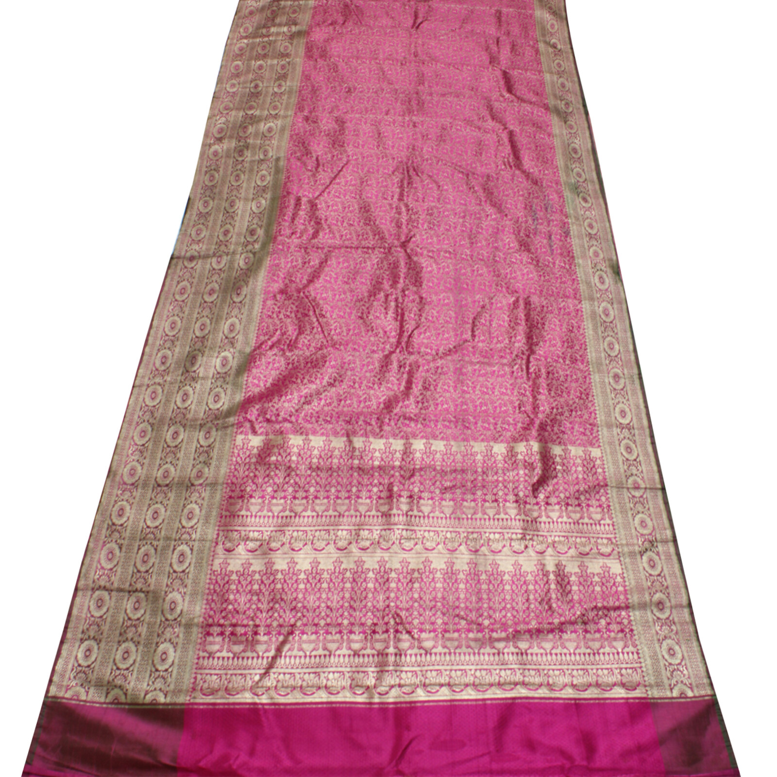 Vintage Pink Art Silk Banarasi Heavy Saree Metallic Zari Woven Sari Craft Fabric