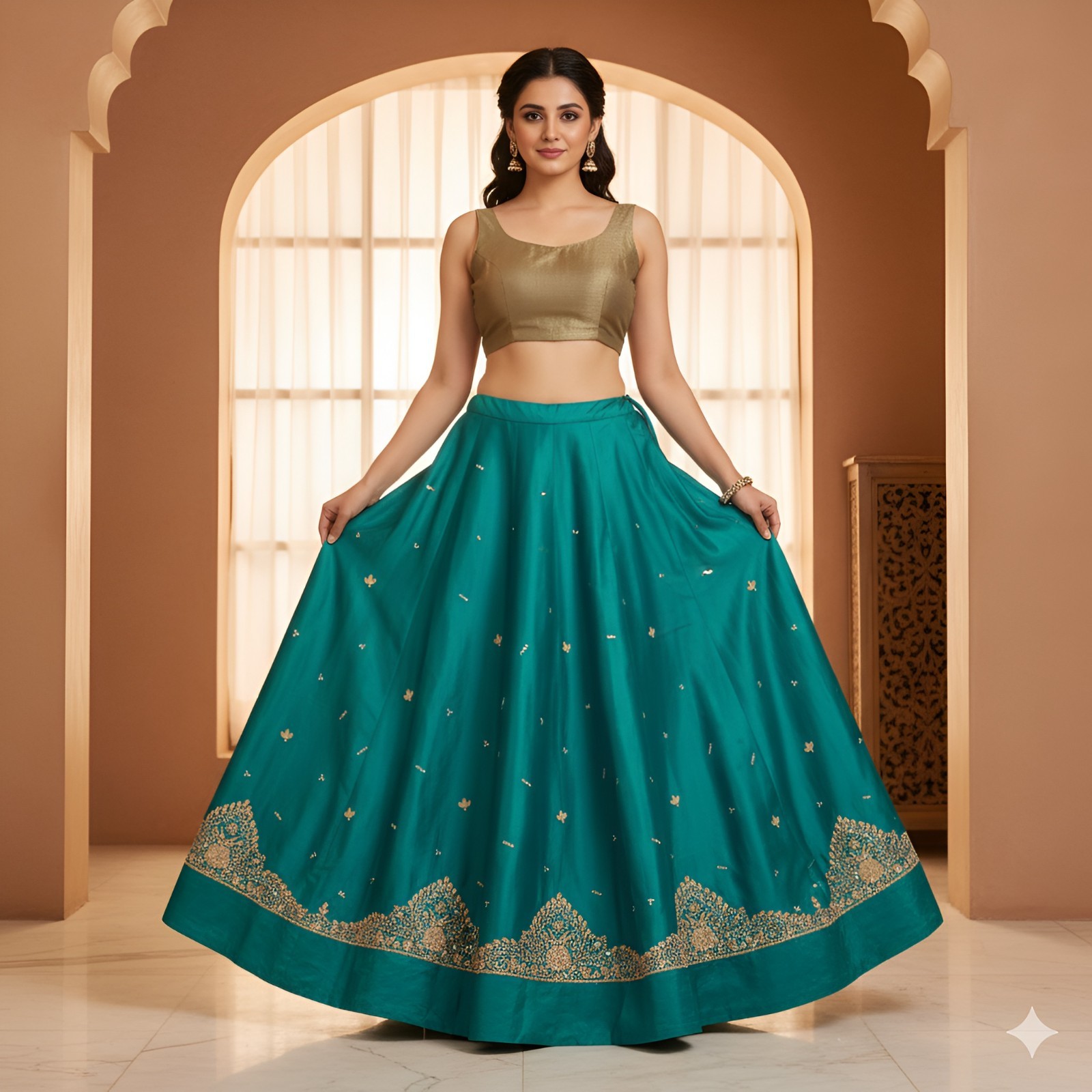 Sanskriti Vintage Blue Long Lehenga Satin Silk Hand Embroidered Zardozi Unstitch