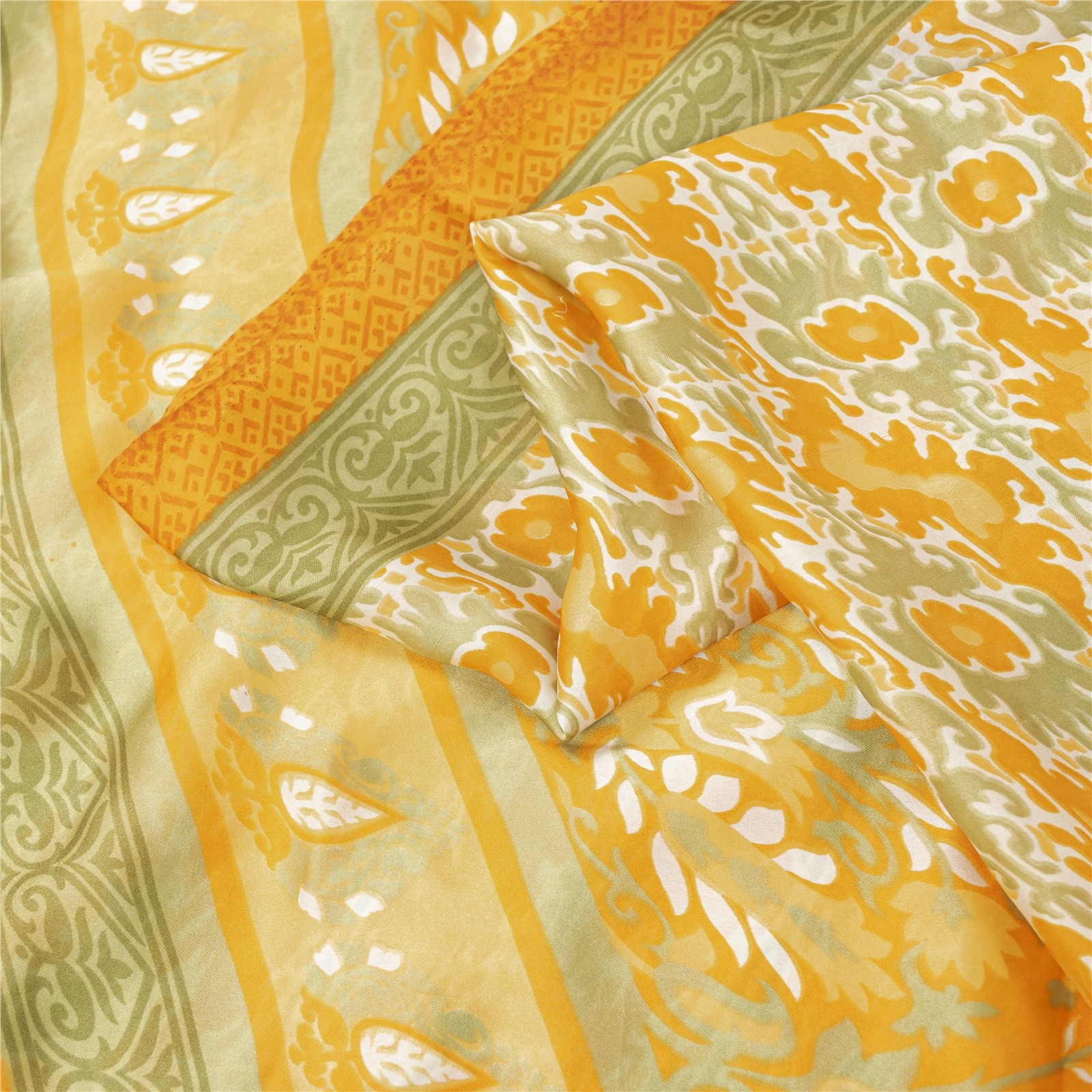 Sanskriti Vintage Sarees Orange Moss Crepe Floral Print 5+Yd Soft Pre-Owned Sari