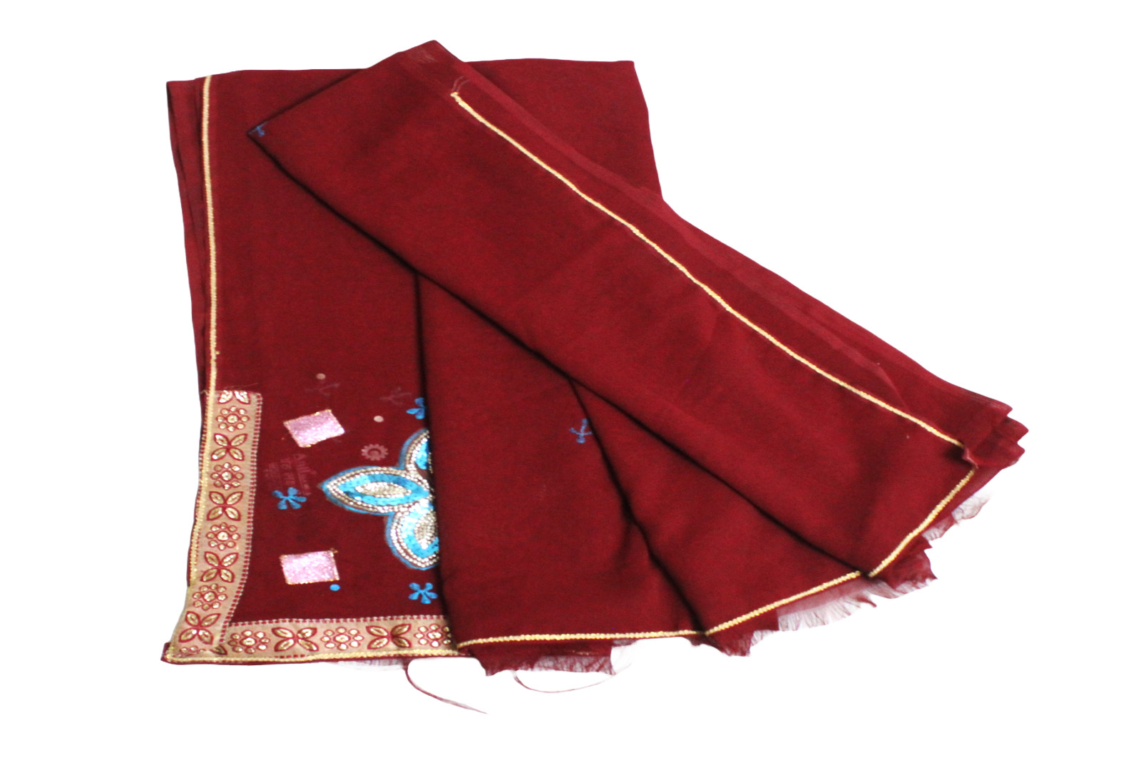 Vintage Saree Indian Red Used Recycled Fabric Solid Sewing Georgette Sari Dress