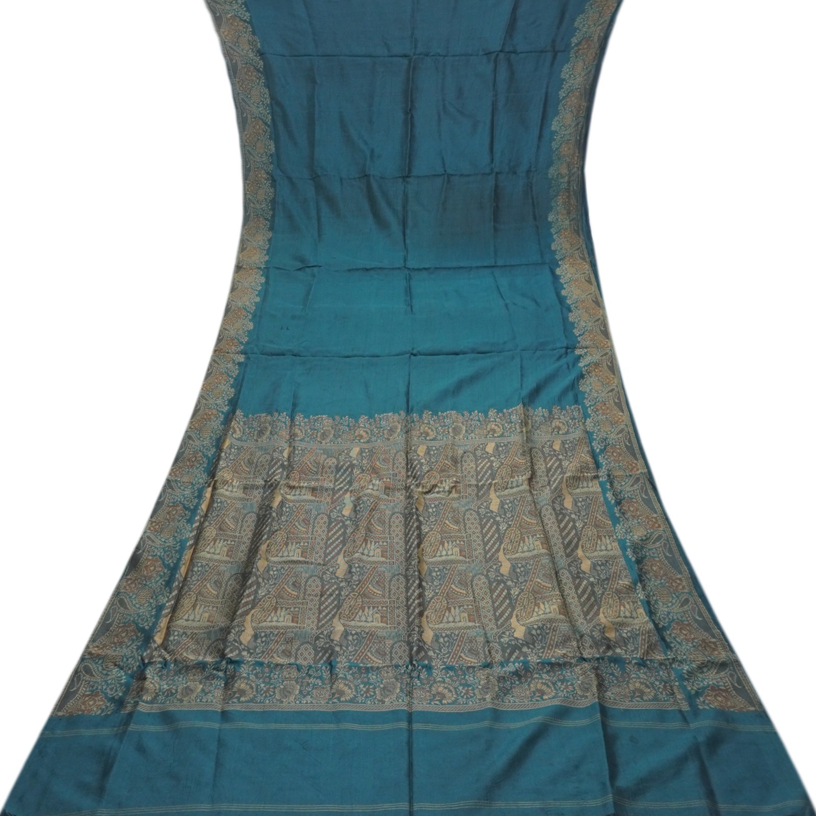 Namaste Vintage Teal Sarees 100% Pure Silk Woven Indian Sari 5YD Craft Fabric