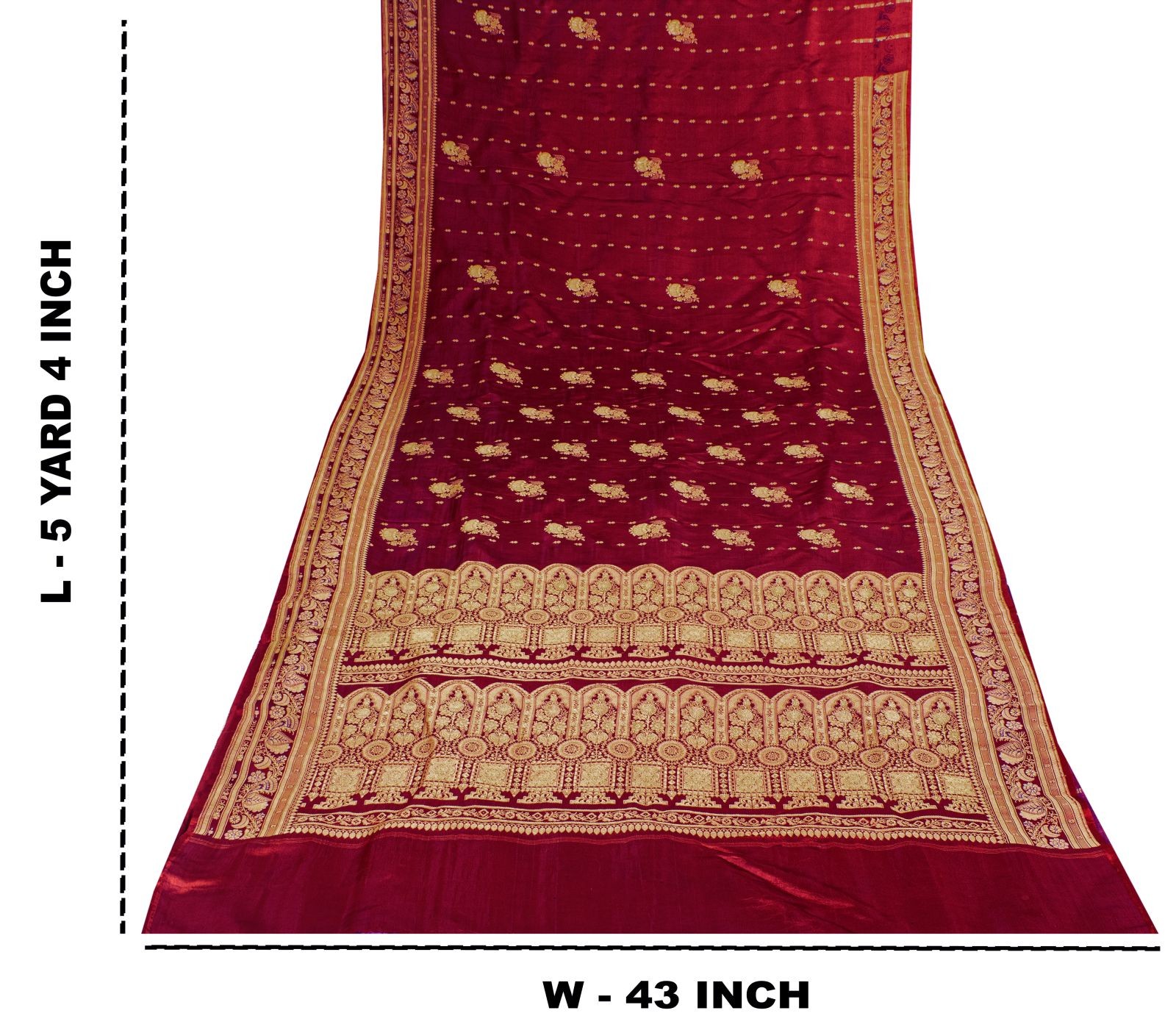 Sanskriti Vintage Red Pure Satin Saree Banarasi Brocade Zari Hand-Woven 5+Yd