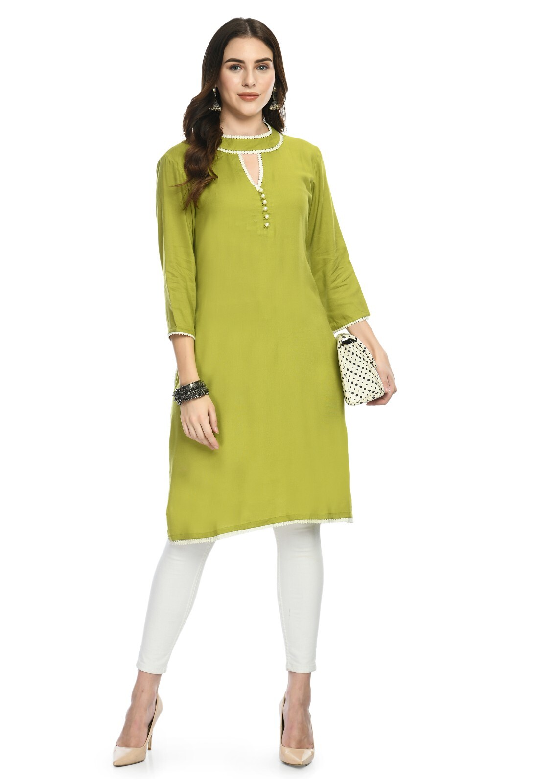 Anuchaa Green Embroidered A-Line Kurti