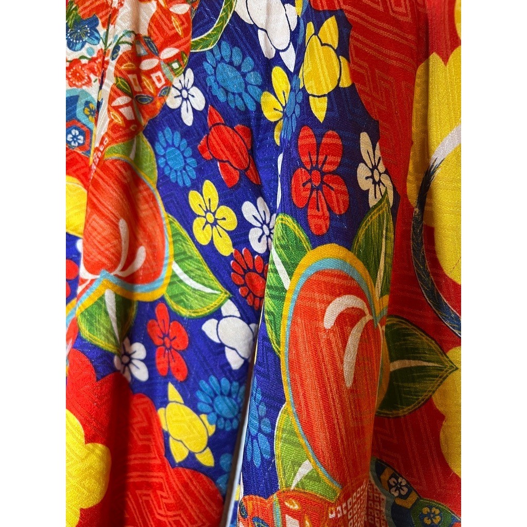 Vintage 70s Handmade Kimono Robe Japanese Childrens Multicolor Floral Fruit