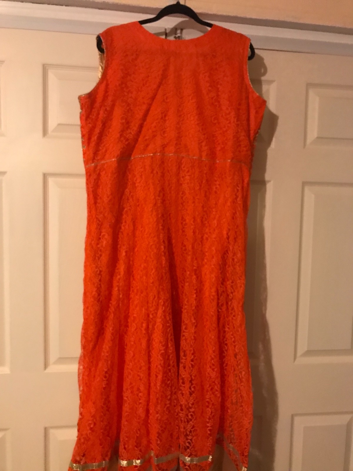 Plus Size Stone Work Lace Orange Salwar Kameez Anarkali Churidar XXXL