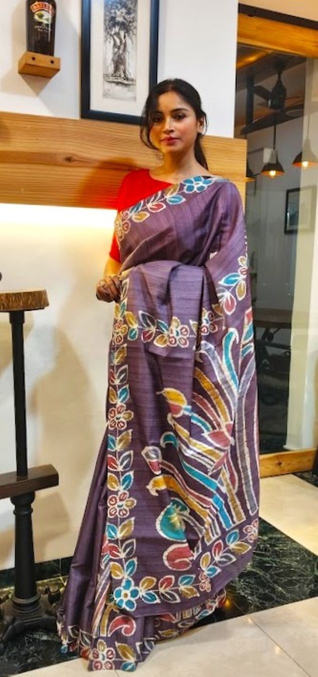 Vibrant Eyecatchy Ethnic Saree Batik Printed Soft Uppada Silk Party Wear Sari
