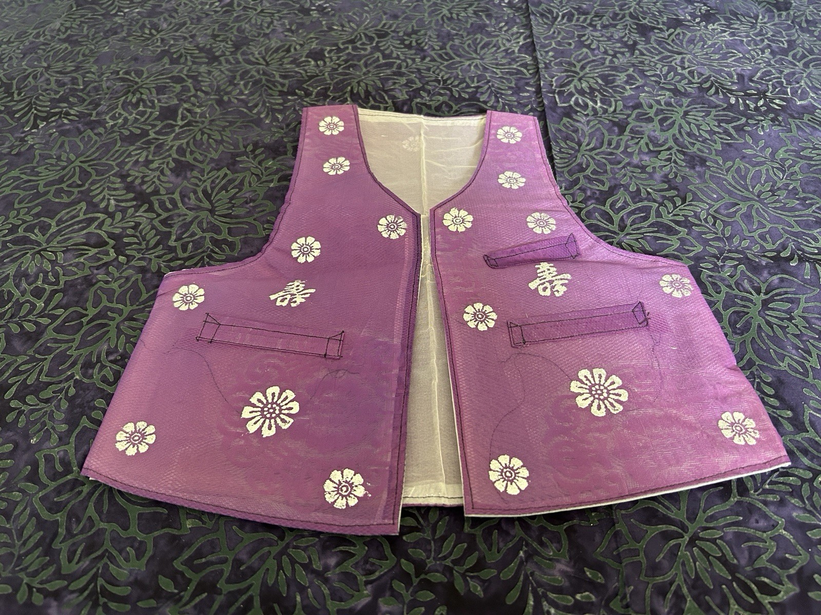 Vintage 3-piece Birthday Hanbok Blue Shirt, Purple Vest And Black Hat