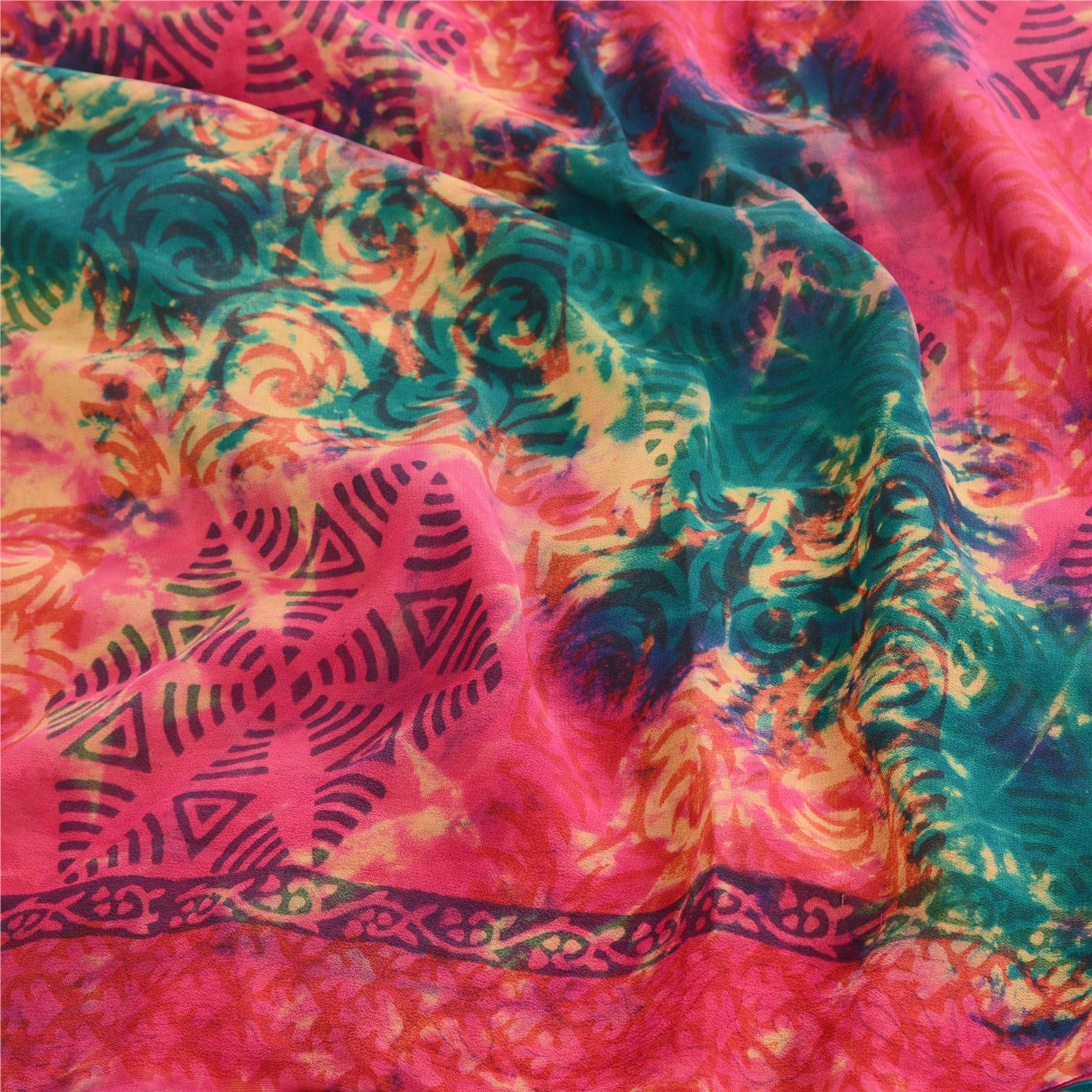 Sanskriti Vintage Tie-Dye Hot Pink Sarees Pure Georgette Silk Sari Craft Fabric