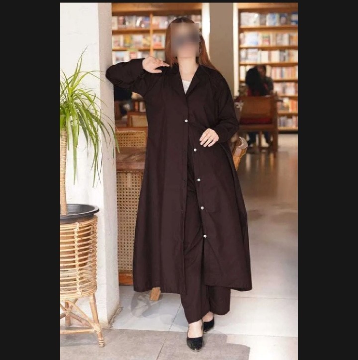 Elegant Women’s 2-Piece Stitched Solid Colour Kurta Wide-Leg Trouser Set Modest
