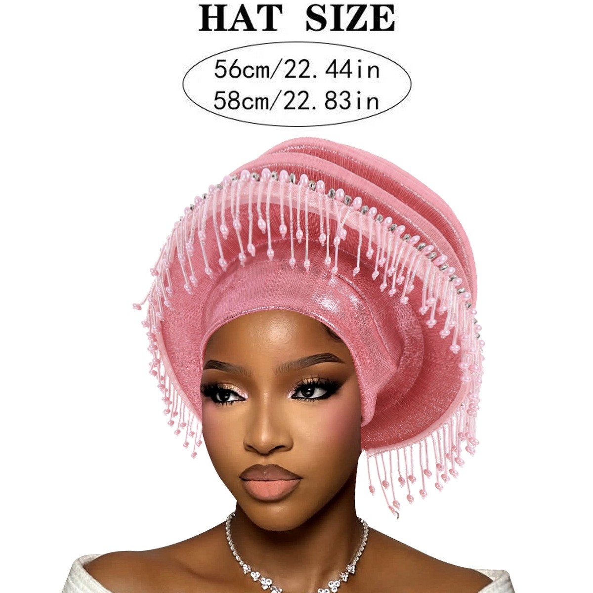 Women Nigerian African Turban Multi-Layer Bonnet Cap Headwear Headtie Tassel Hat