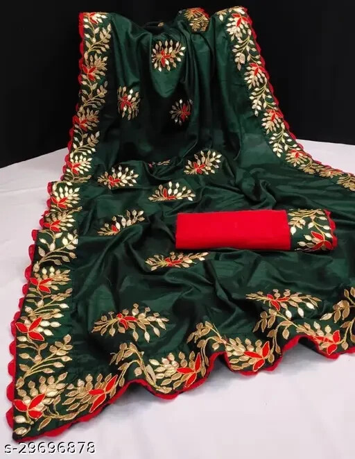 Women’s Dola Silk with Full Saree HeavyGota patti work saree