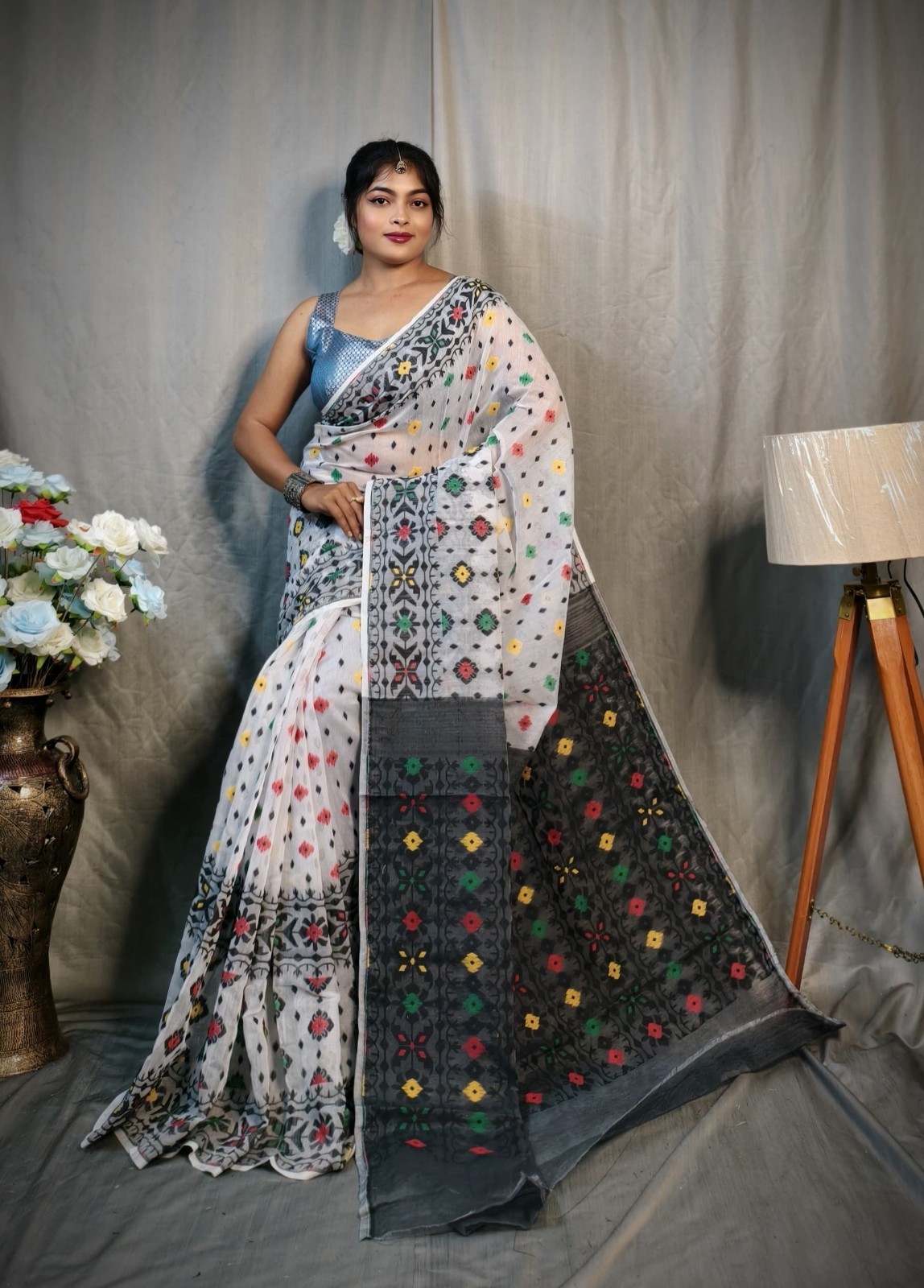 Exclusive Cotton Silk Soft Dhakai jamdani saree Women Traditional Wear With Bp