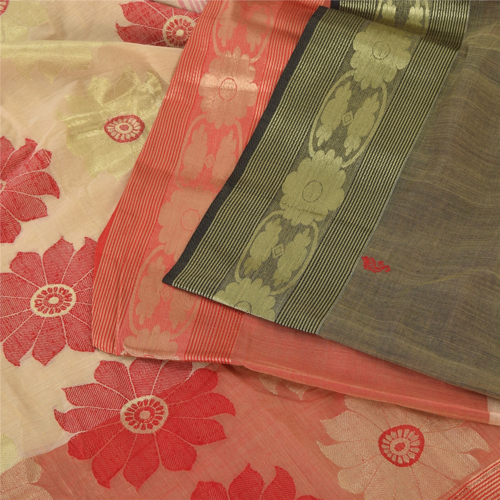 Sanskriti Vintage Indian Sarees Pure Cotton Woven Premium Sari 5Yd Craft Fabric