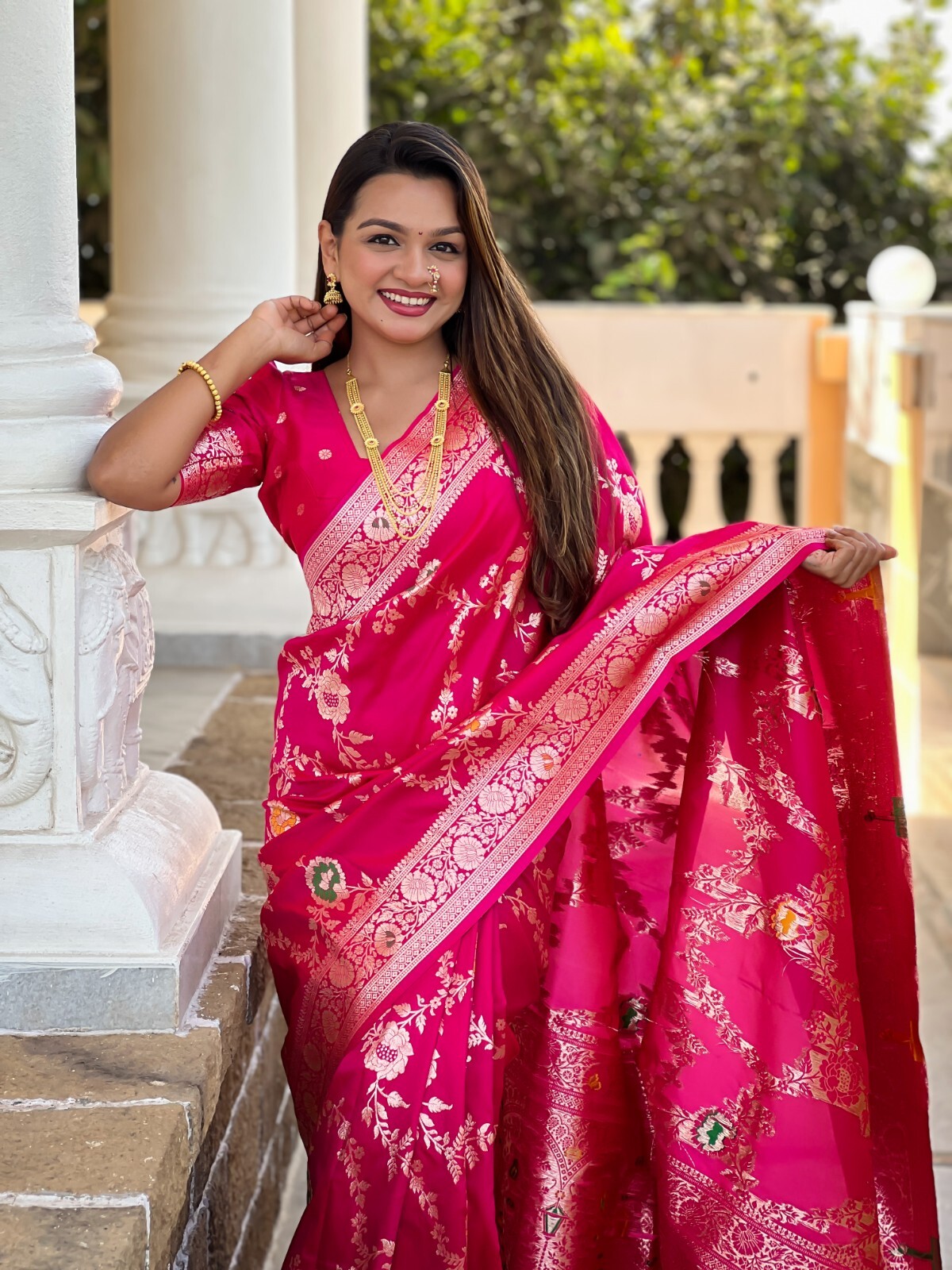 Women Sari Designer Meenakari Weaving Soft Banarasi Silk Indian Traditional Sari