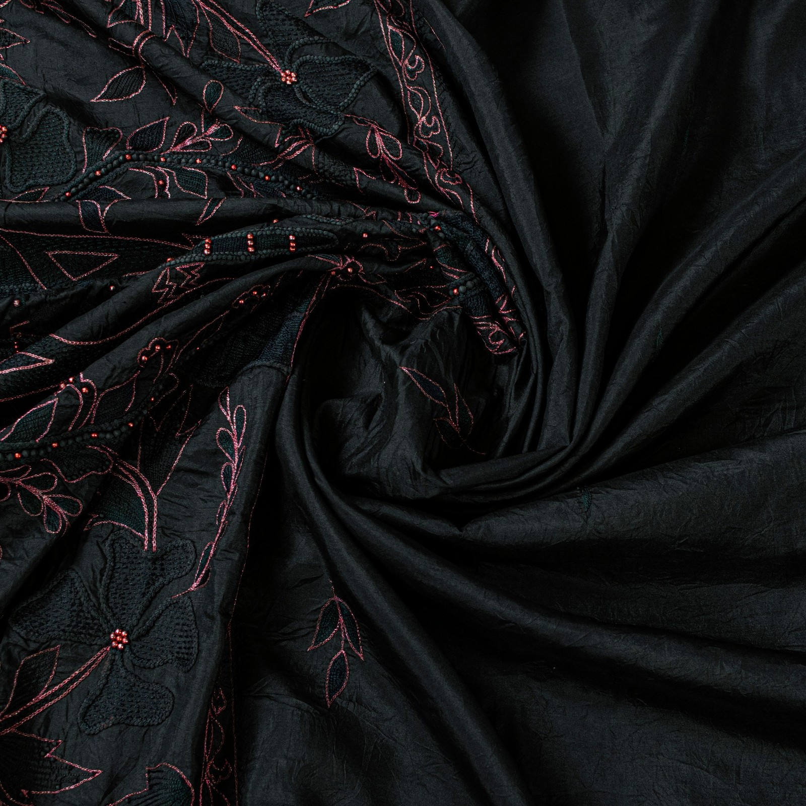 Sanskriti Vintage Black Pure Silk Saree Peacock Embroidery Beaded 5.5+Yd Fabric