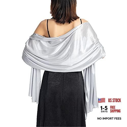 Ralcosuss Women’s Satin Silk Shawl and Wrap for Evening Thick Light Silver