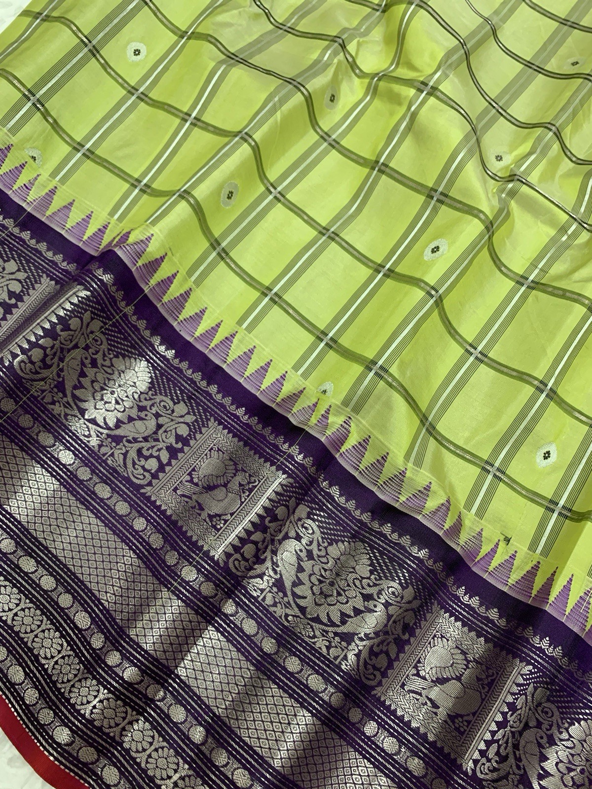 Lime Green and Purple Gadwal Silk Saree Sari wedding Partywear Bridal