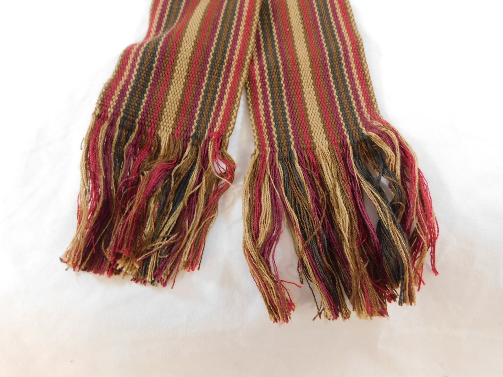 Vintage Cotton Sash Red/Brown Fringe Boho Look 35″ Small
