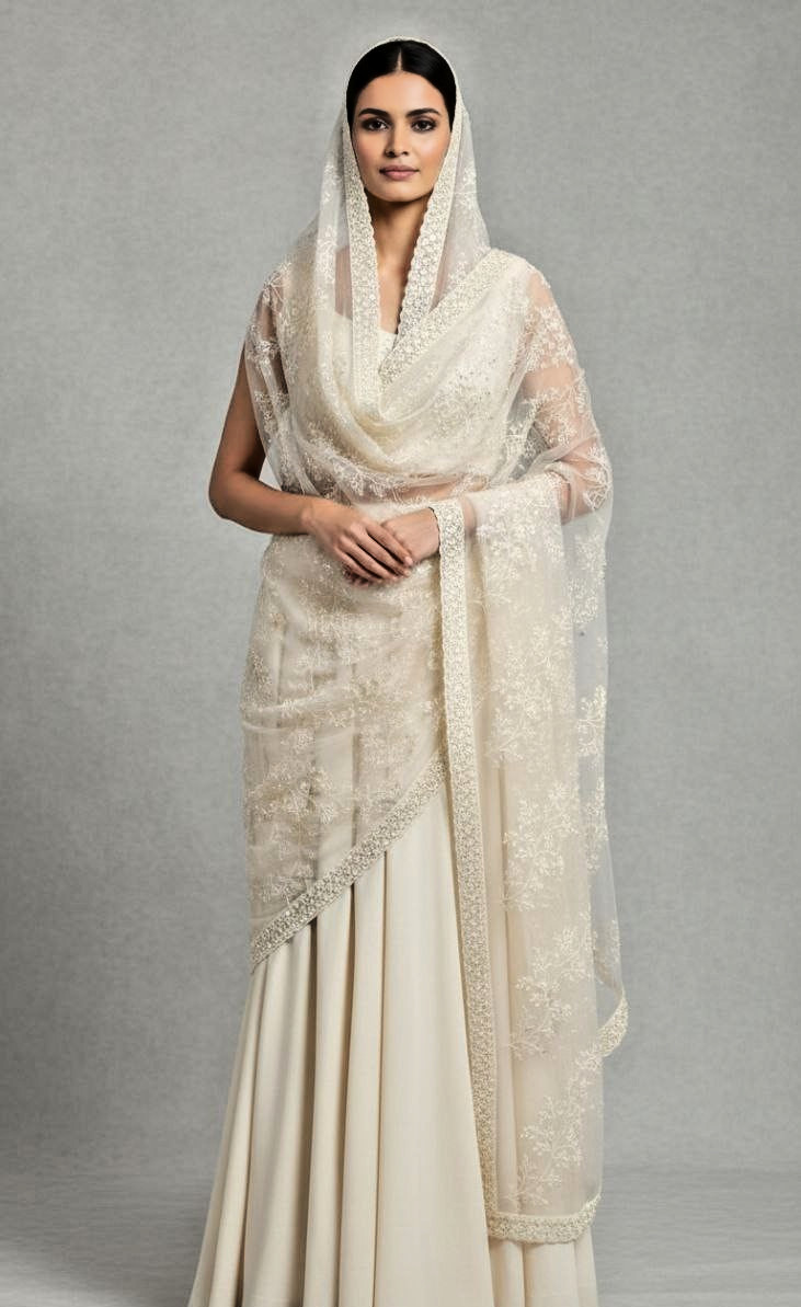 Traditional Bridal Shawl Embroidered Indian Wedding Dupatta Scarf Gift For Her