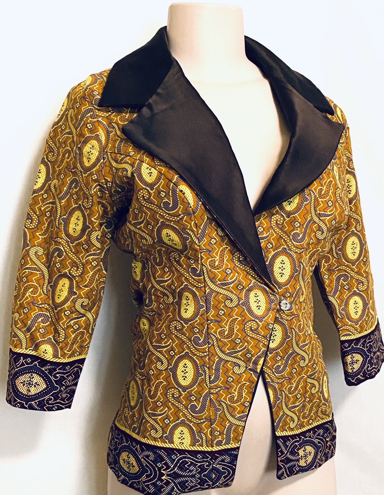 Ankara African Print Single Breasted Fitted Women’s 3/4 Sleeve Blazer Size S