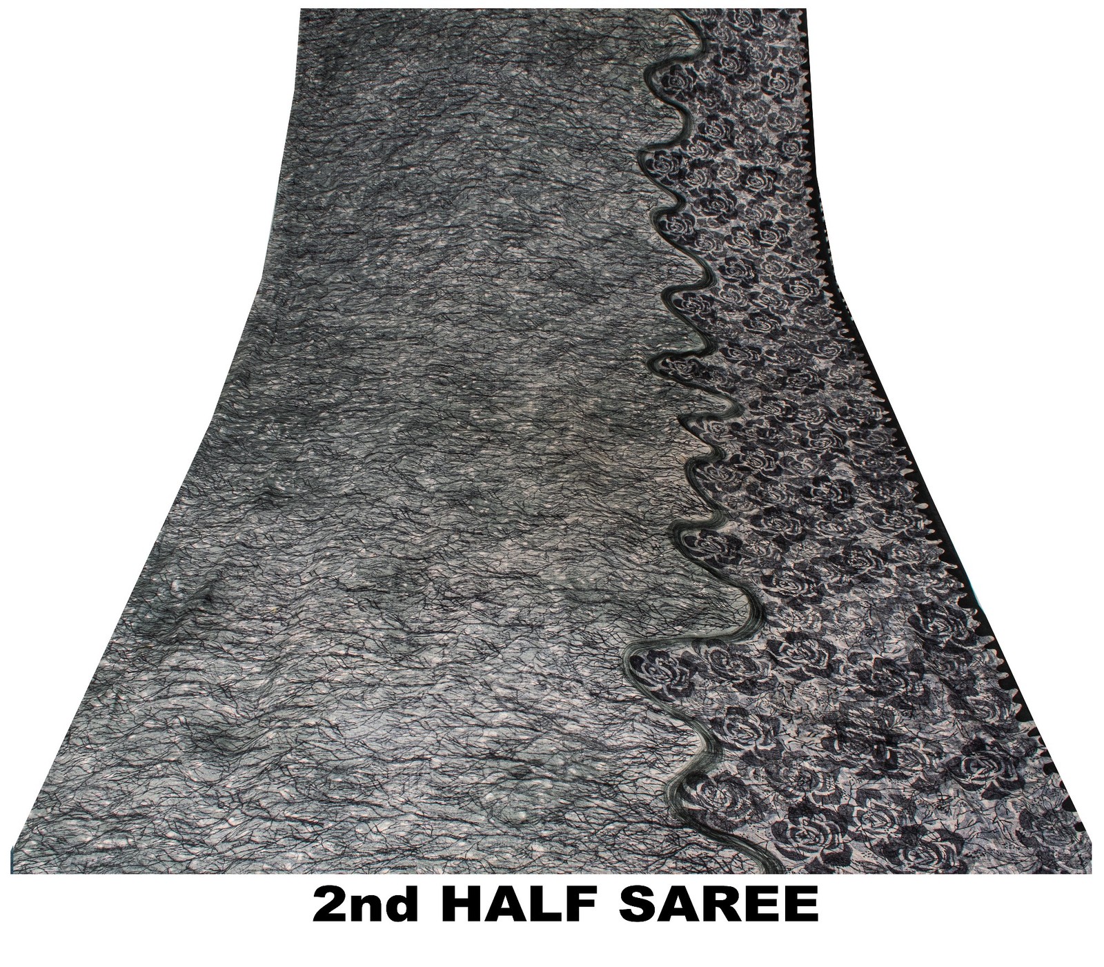 Sanskriti Vintage Grayish Black Sari Soft Pure Crepe Abstract Printed Saree 5 Yd