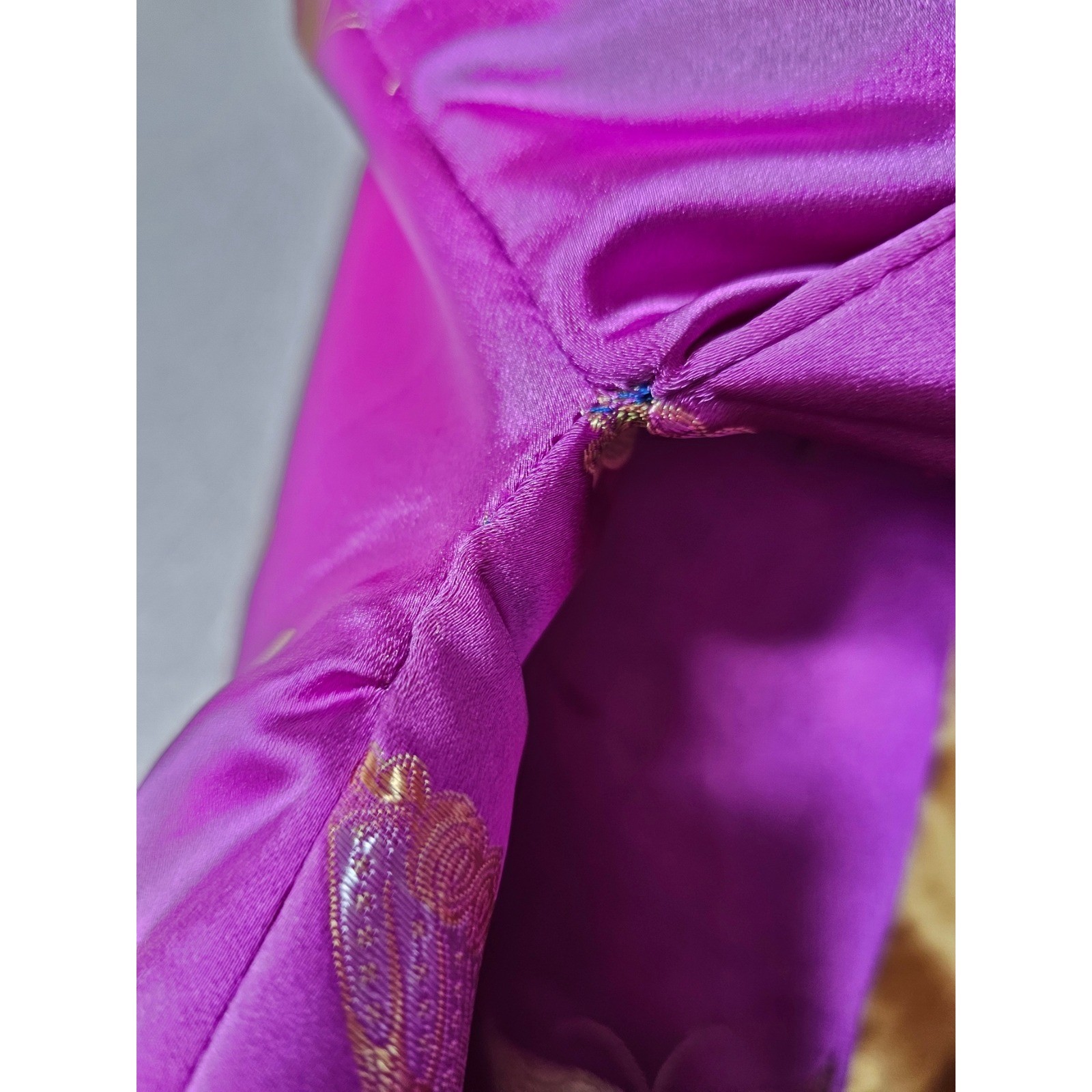 Purple Satin Butterfly Embroidered Kimono Sleeve Open Front Robe Costume