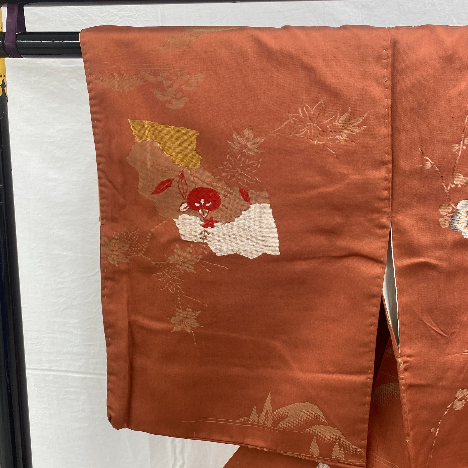 Japanese Vintage Kimono Polyester Brown Komon Traditional Authentic Length 59in