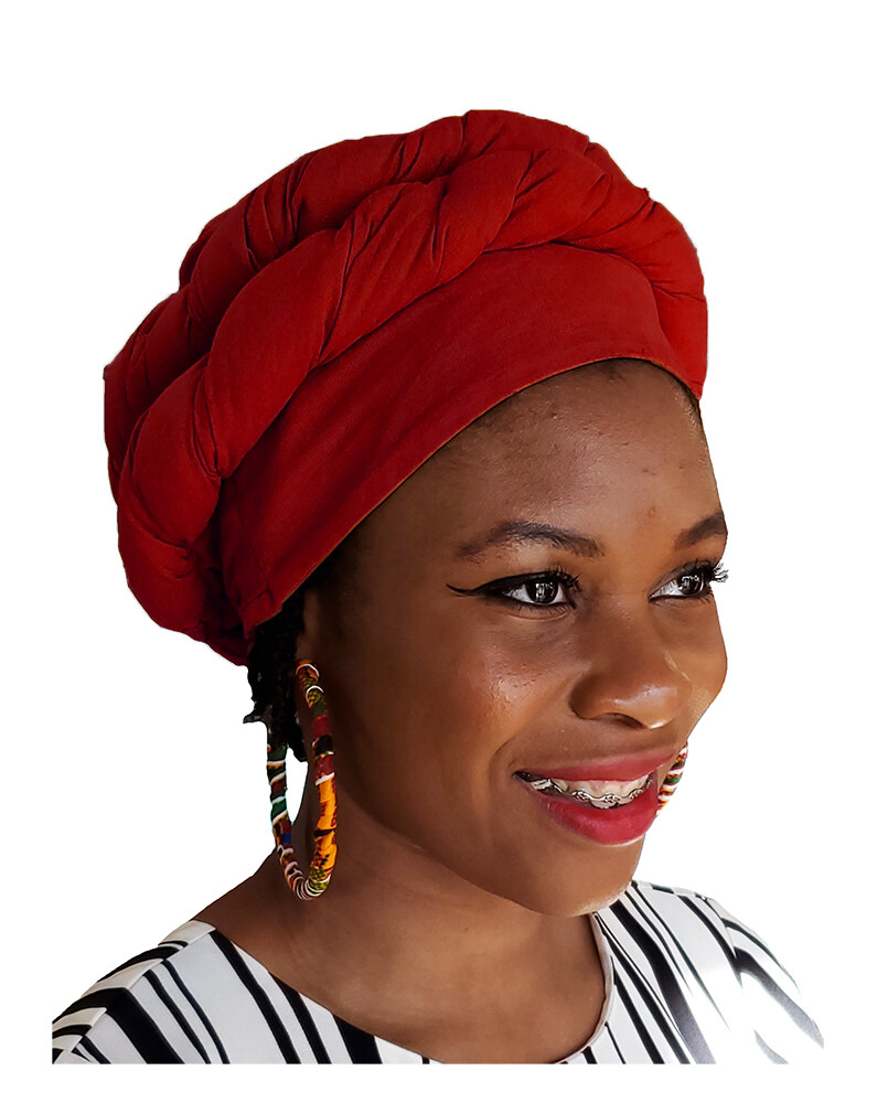 Red African Modu Hat – Pre-tied Head wrap DP4097PT