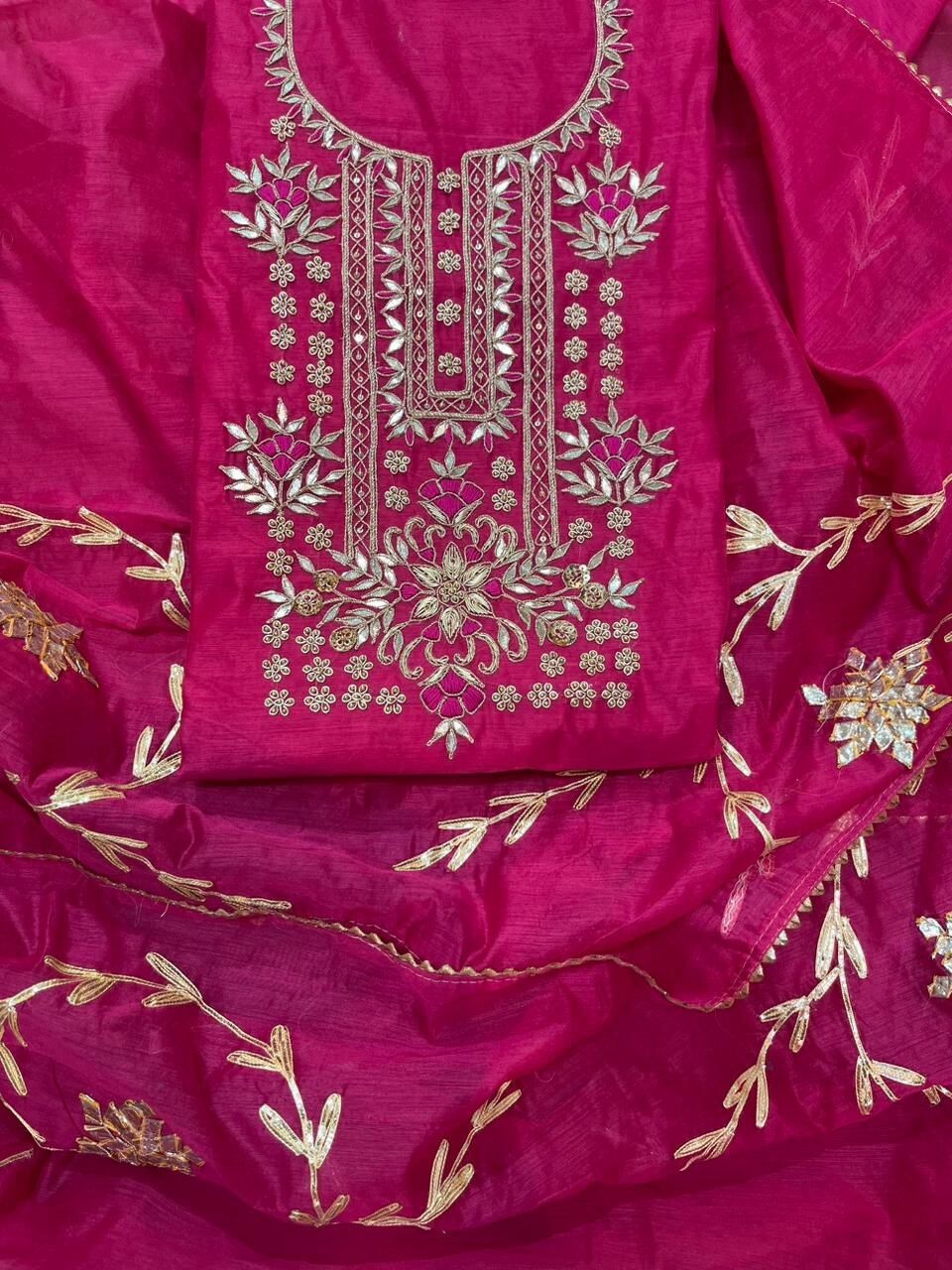 Pink Salwar Kameez Indian Wedding Party Designer Gota Patti Neck Work Women Suit