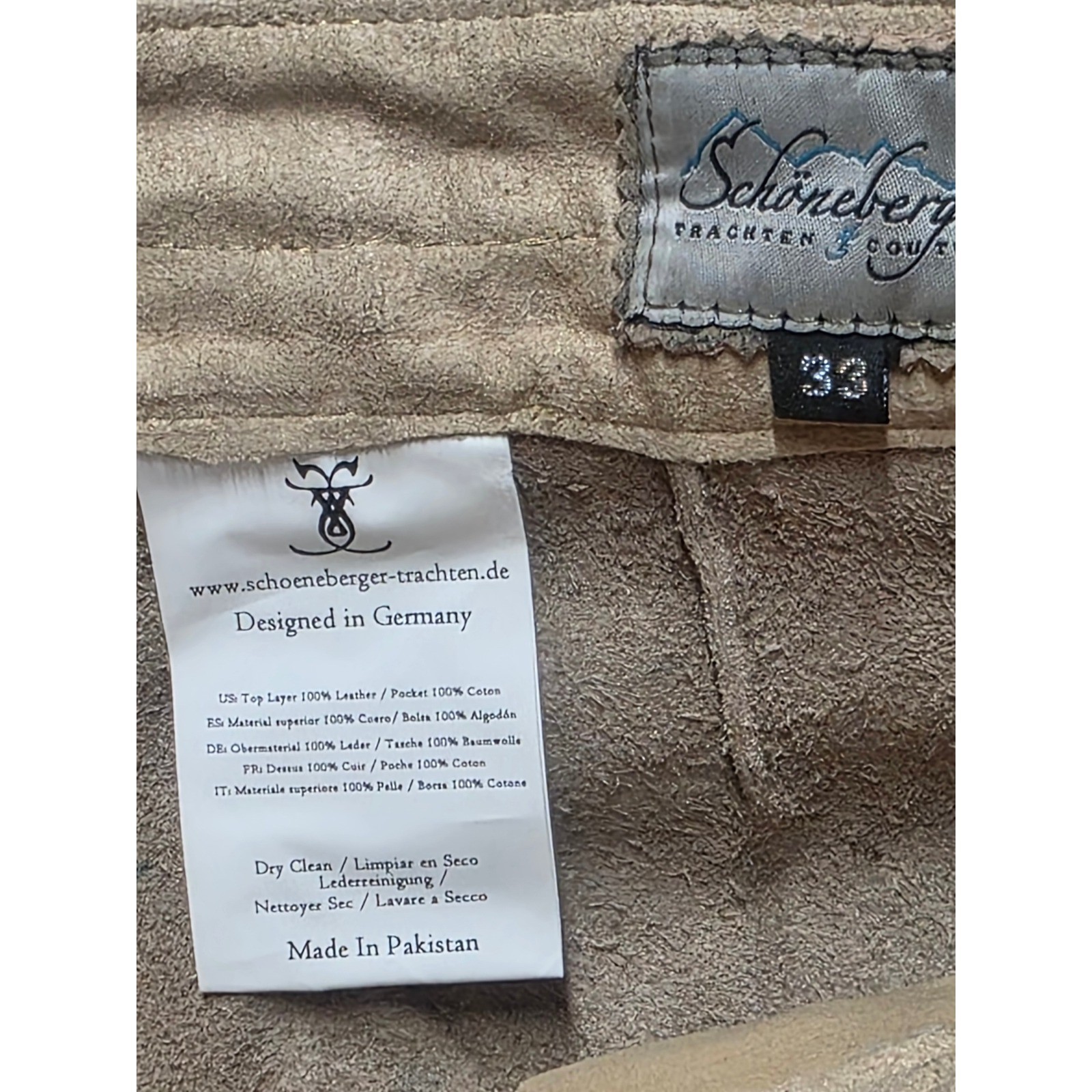 Schöneberger Trachten MensLederhosenLeather Shorts suspendersTan Size 33 NWT 231