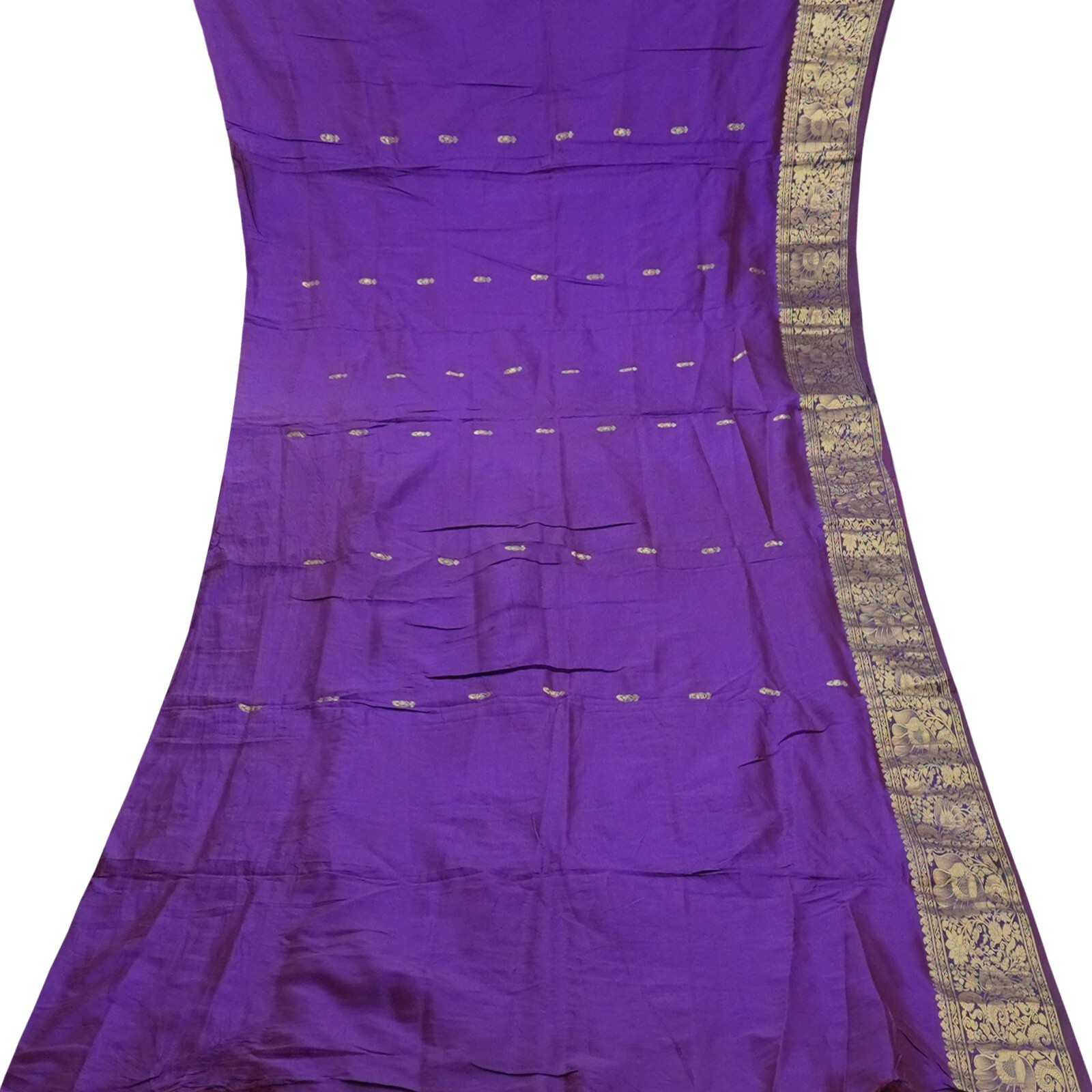 Vintage Purple Sarees 100% Pure Silk Zari Handwoven Big Border Sari 6YD Fabric