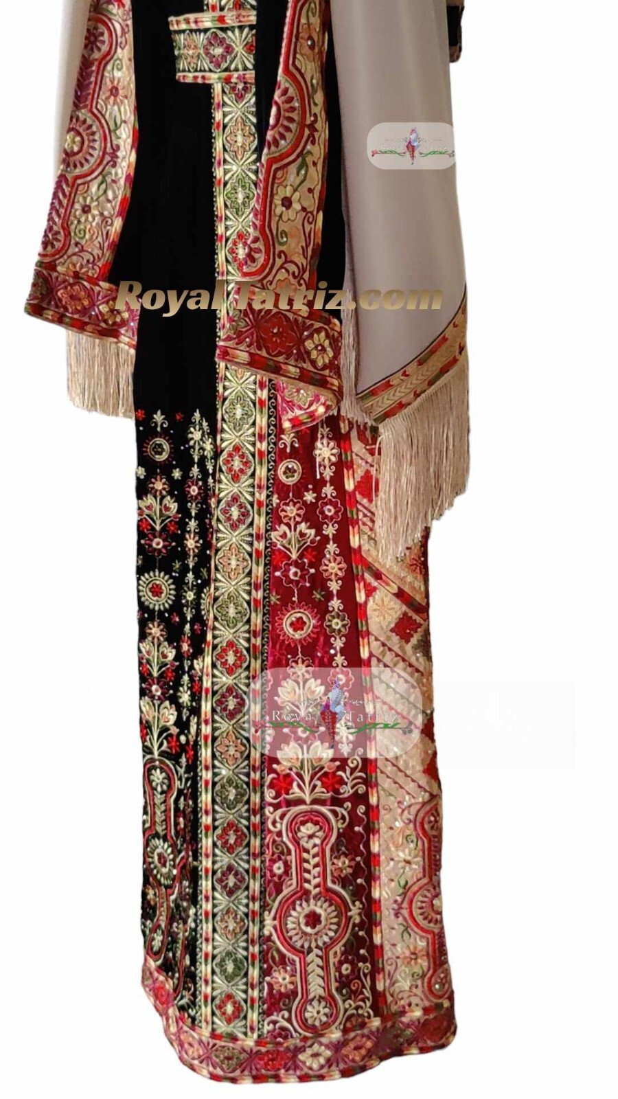 Tatreez Malacca Black Silk Velvet Stoned Embroidered Thobe