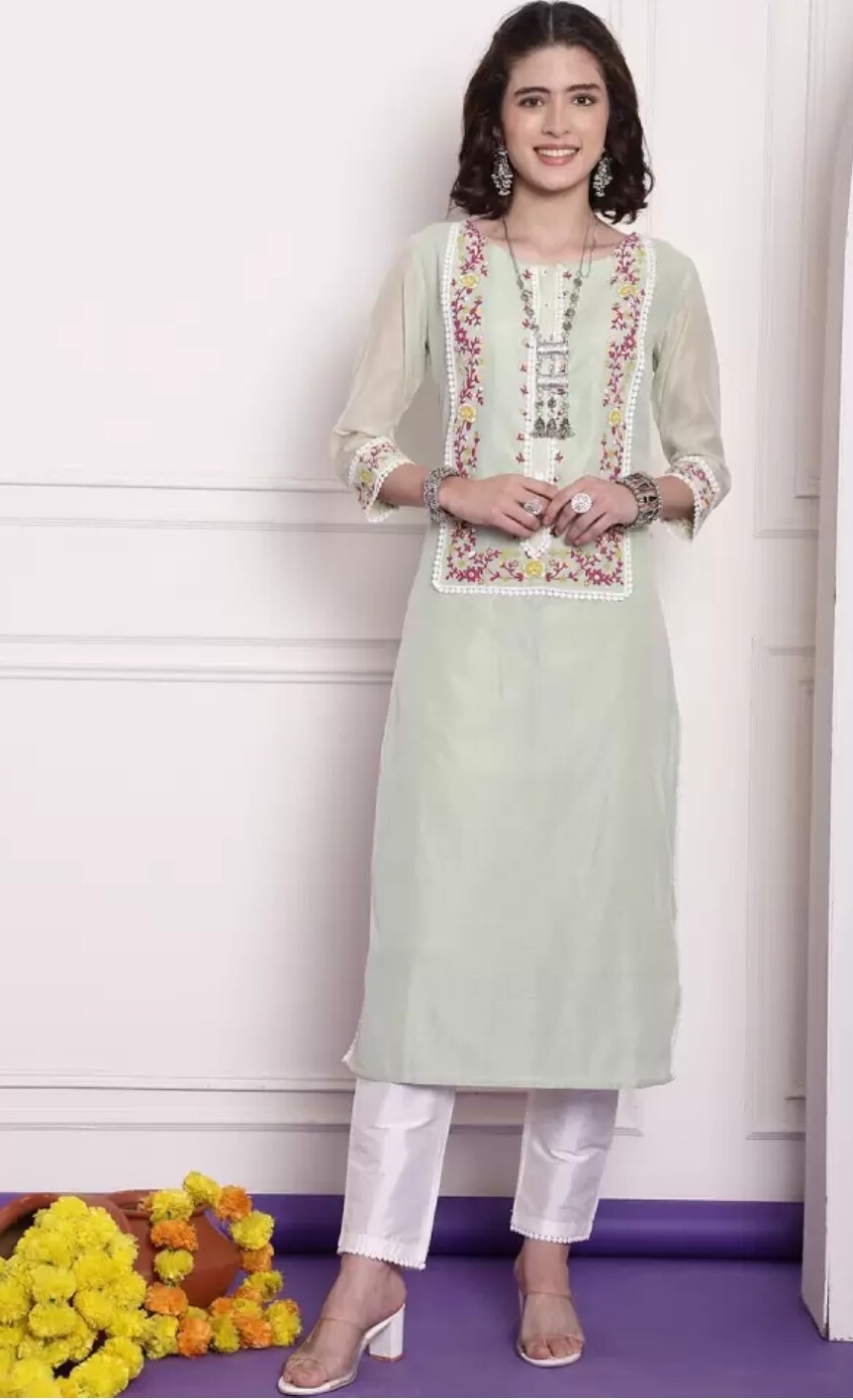 indian dresses women kurti; Women Floral Printed York design lace details Kurta