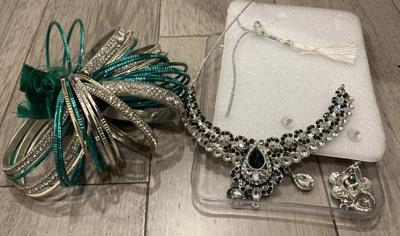Punjabi Dress heavy wedding wear stone Indian pakistani Jewelry Earring Band Set