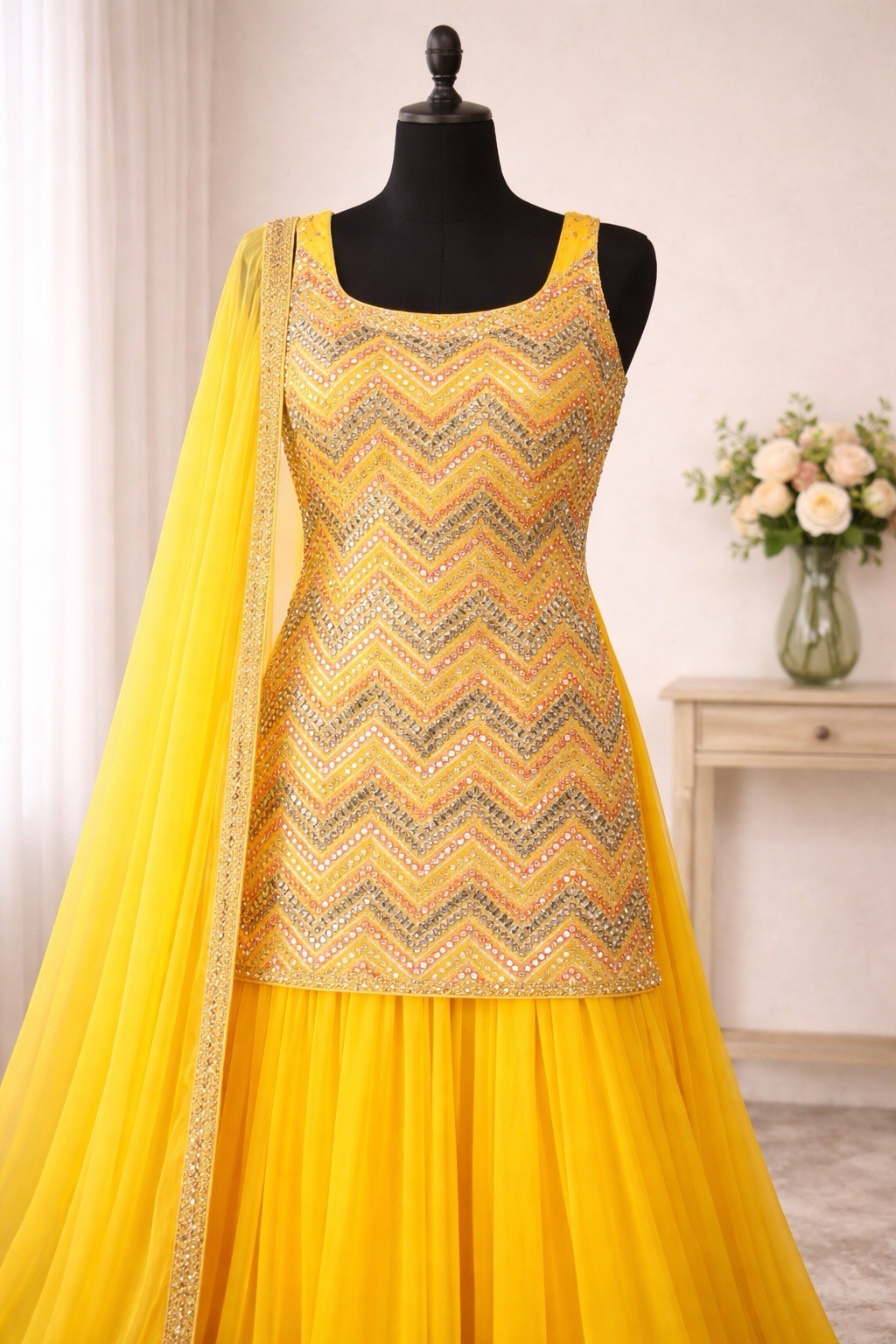 Brand New Mustard Yellow Embellished Kurti Set – XS Petite (32–34” Bust) 💛