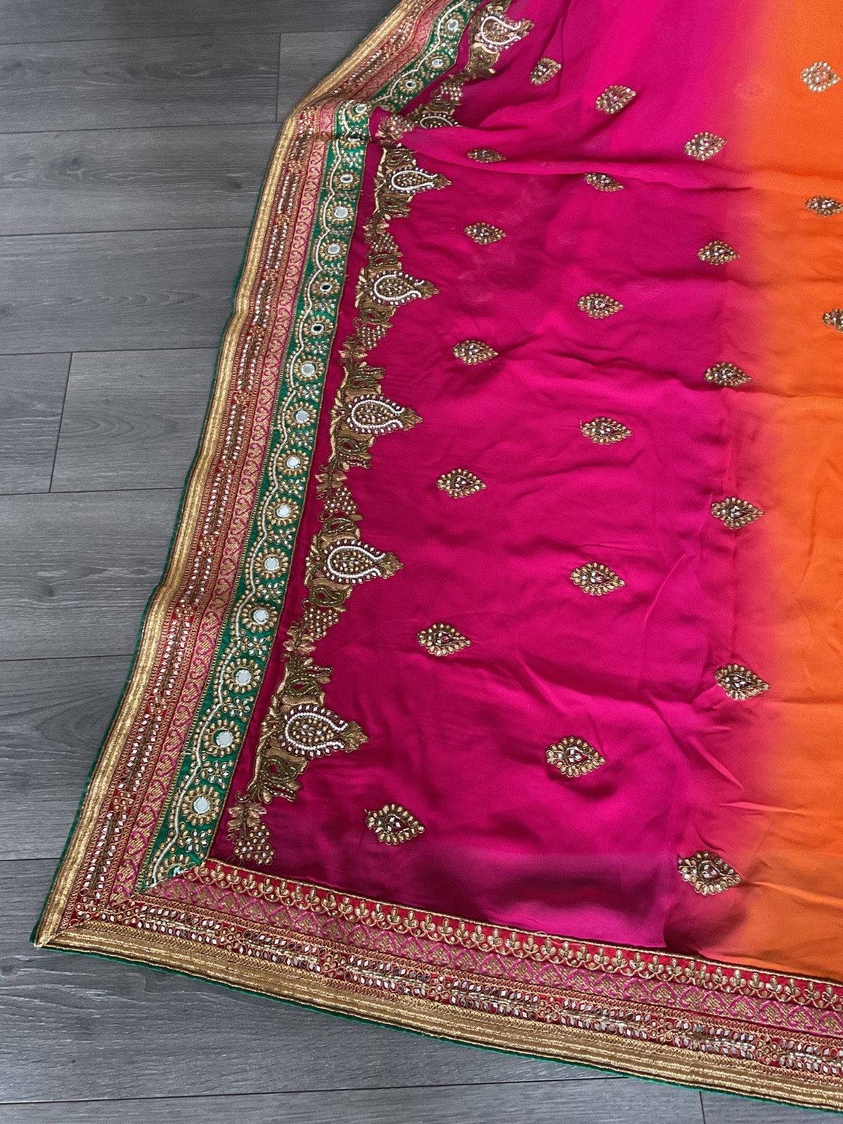 Women chiffon heavy embroider Bollywood Saree Wedding Party Festive Indian paki