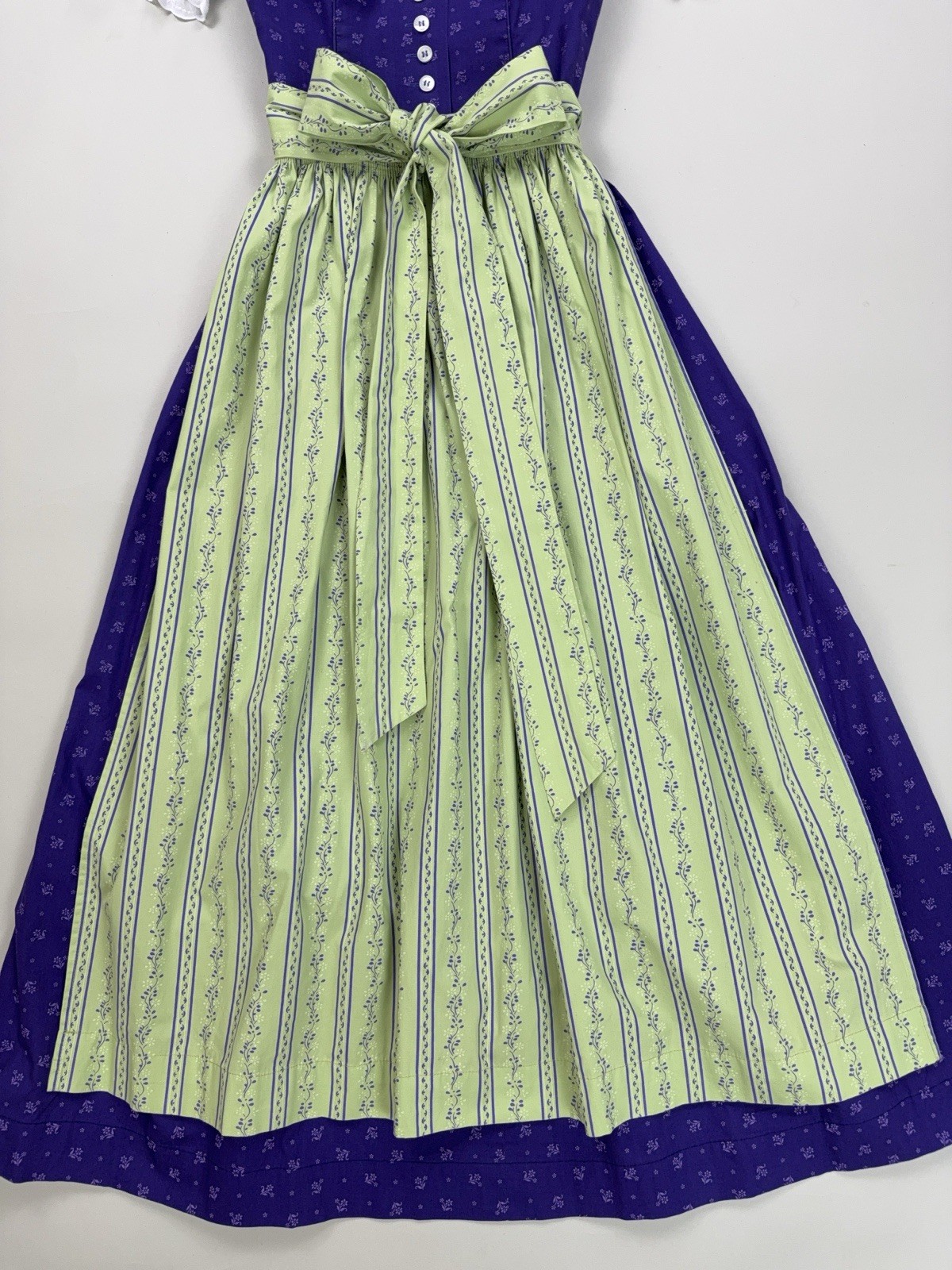 Wenger Cotton Dirndl Dress Apron Blouse Purple Green Oktoberfest XS 34
