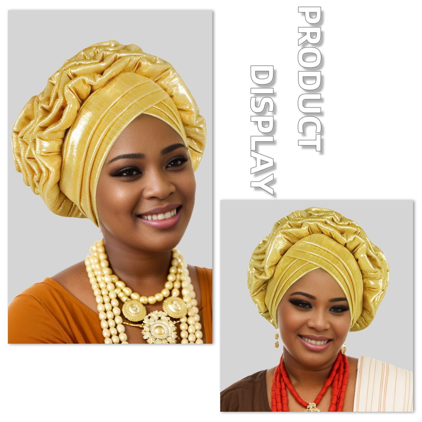 Women Africa Bright Silk Fold Scarf Heavy Industry Nigeria Wedding Party Hijabs