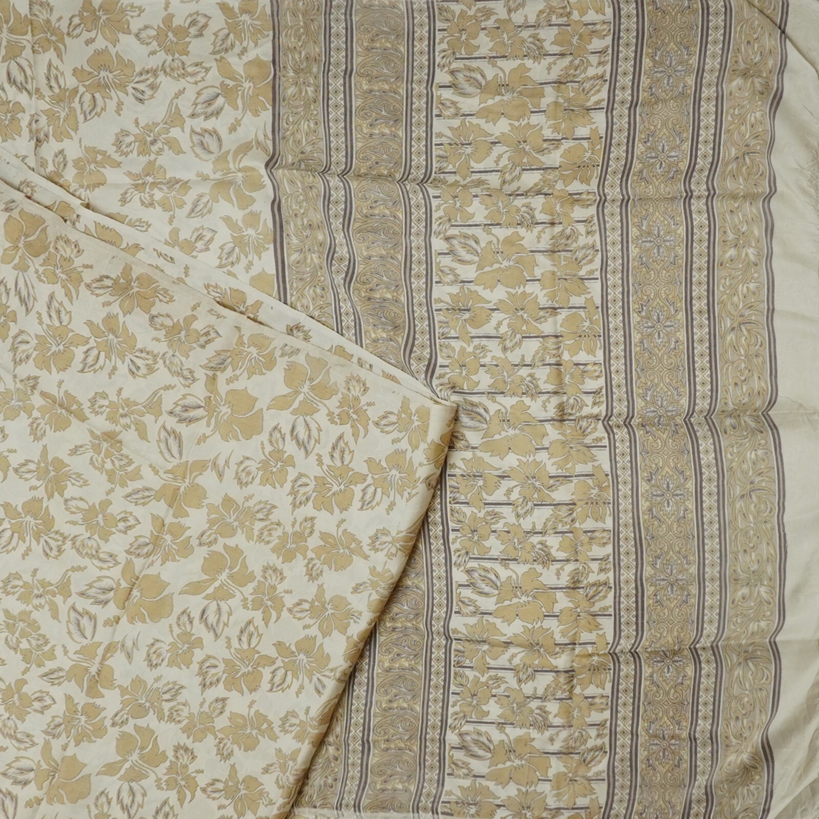 Namaste Vintage Brown Sarees 100% Pure Silk Floral Printed Sari 6YD Craft Fabric