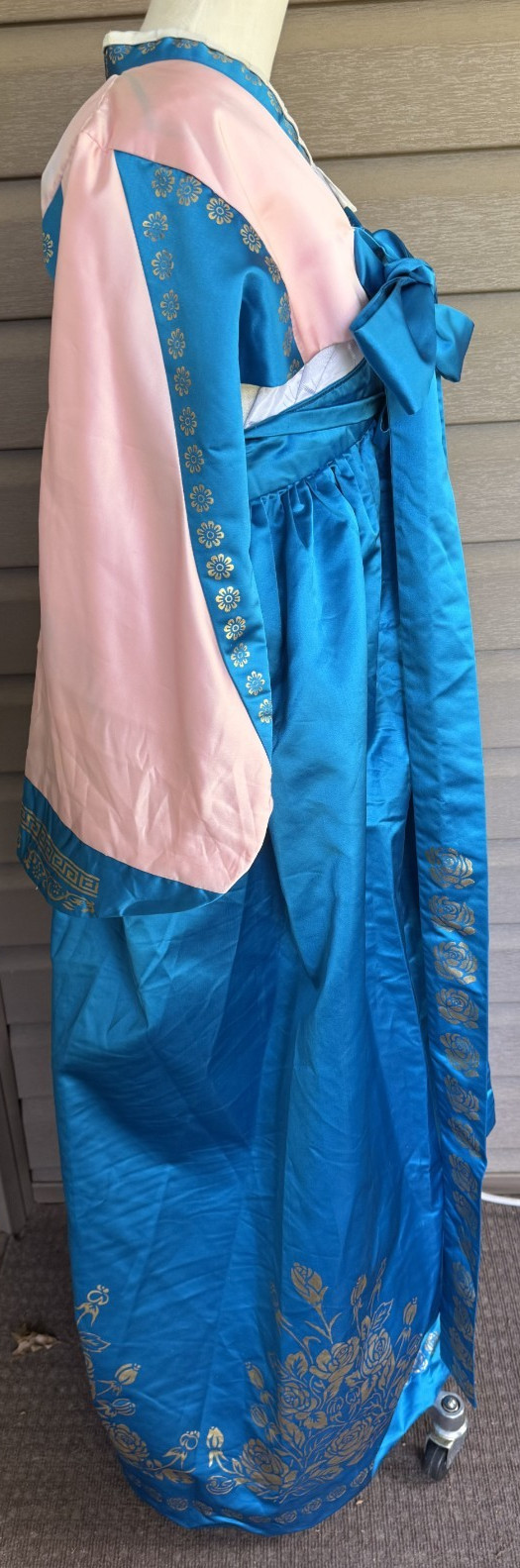Vintage Korean Traditional Dress Silk Hanbok Pink &Blue w/Petticoat Size S/M