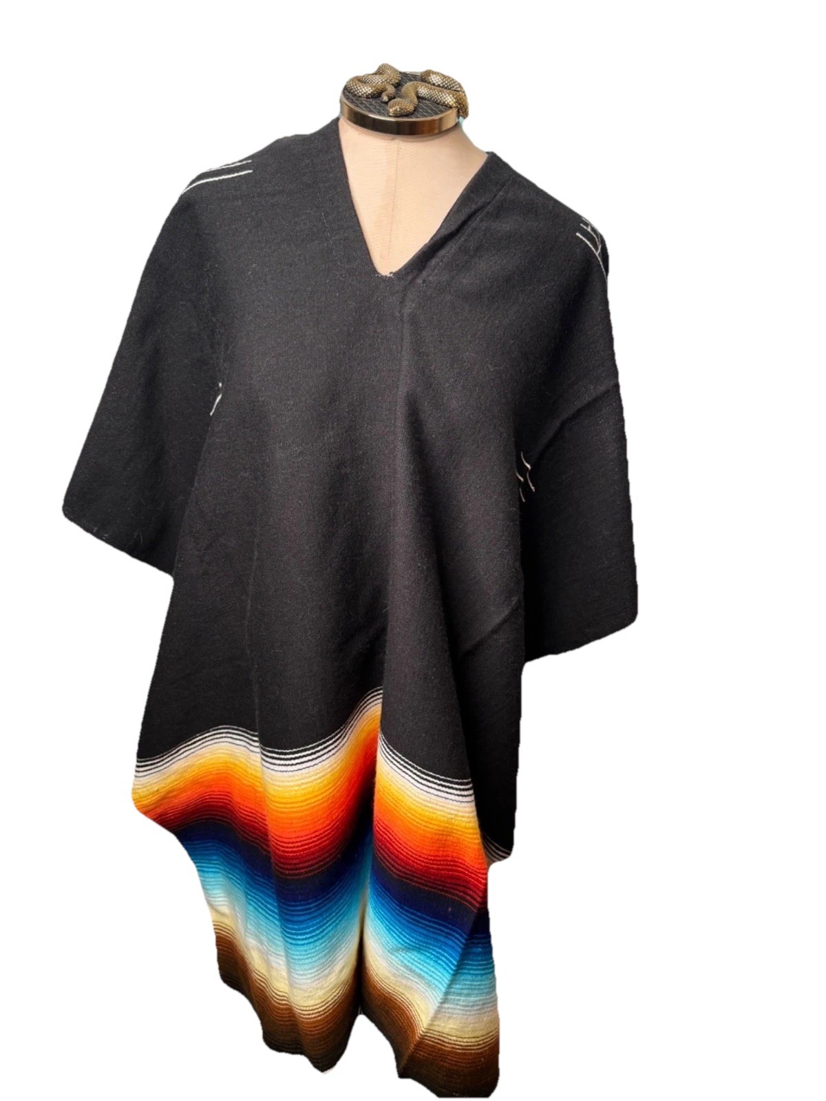 Tribal Serape Mexican Poncho Fringe Striped Blanket Gaban O/S Western Warm Cozy