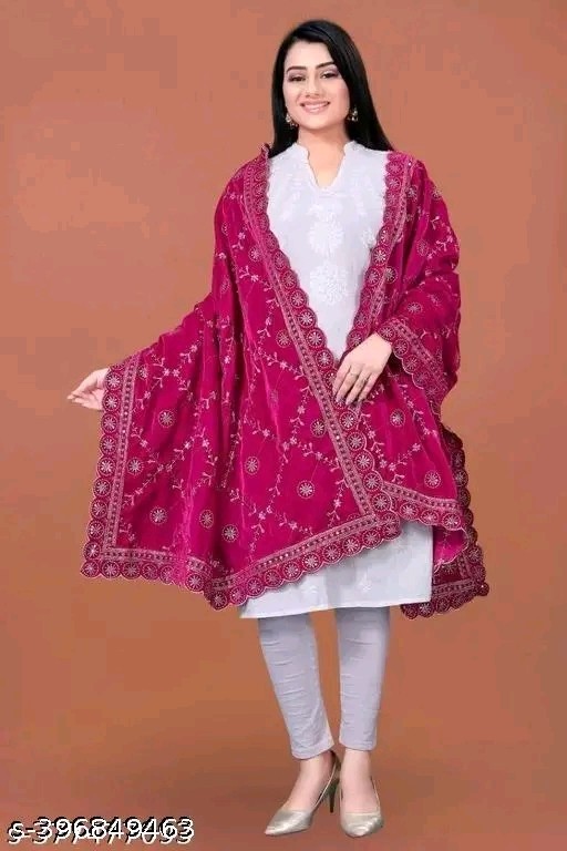 Pink Embroidery Velvet Dupatta For Bride And Women Velvet Shawl Odhani Veil