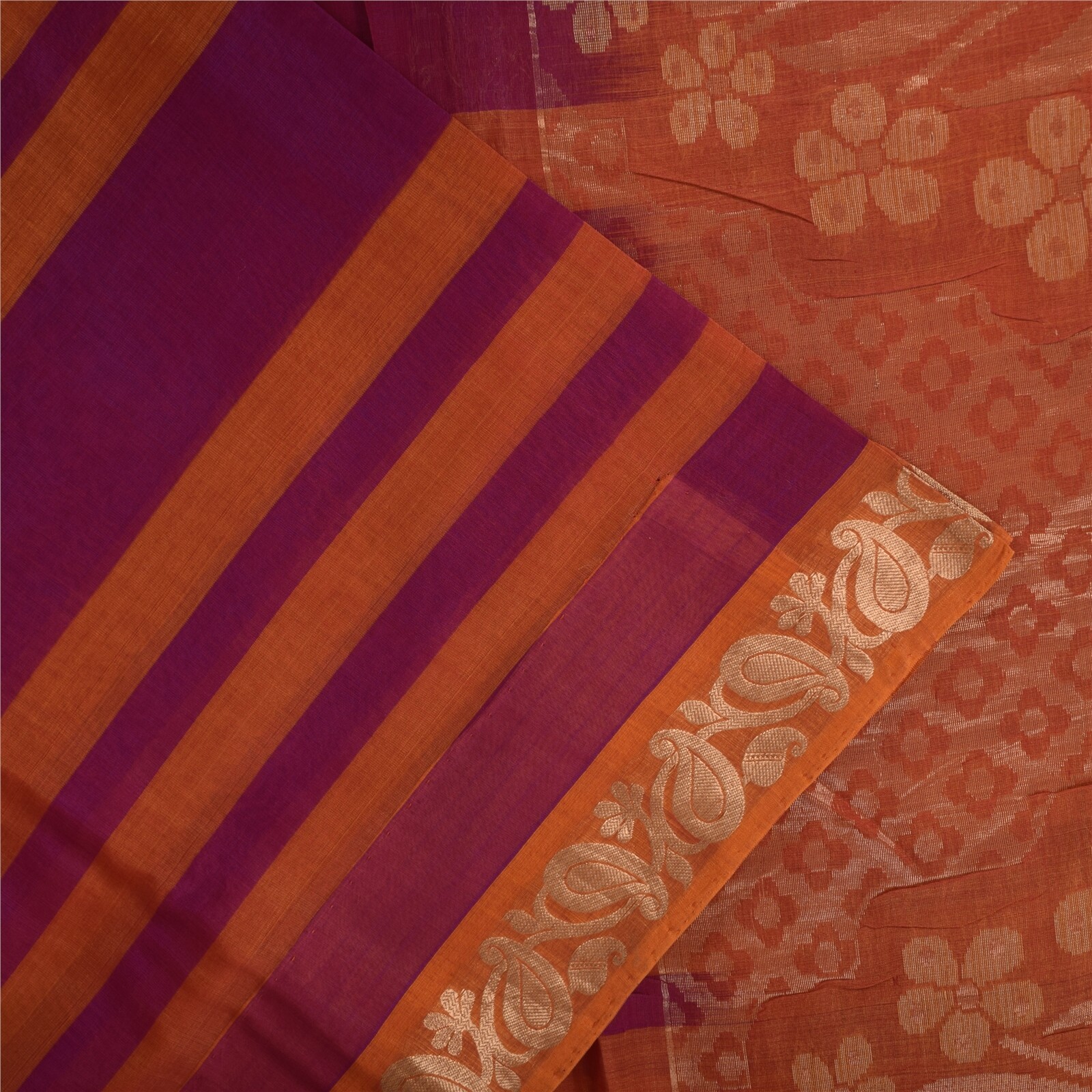 Sanskriti Vintage Sarees Pink/Orange Pure Cotton Woven Sari 5+Yd Craft Fabric