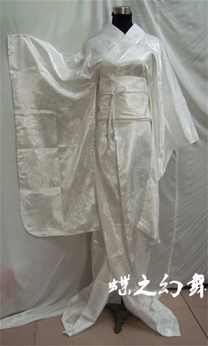 Japanese Kimono Furisode Dress Show Traditional Women White Jacquard Costume NEW