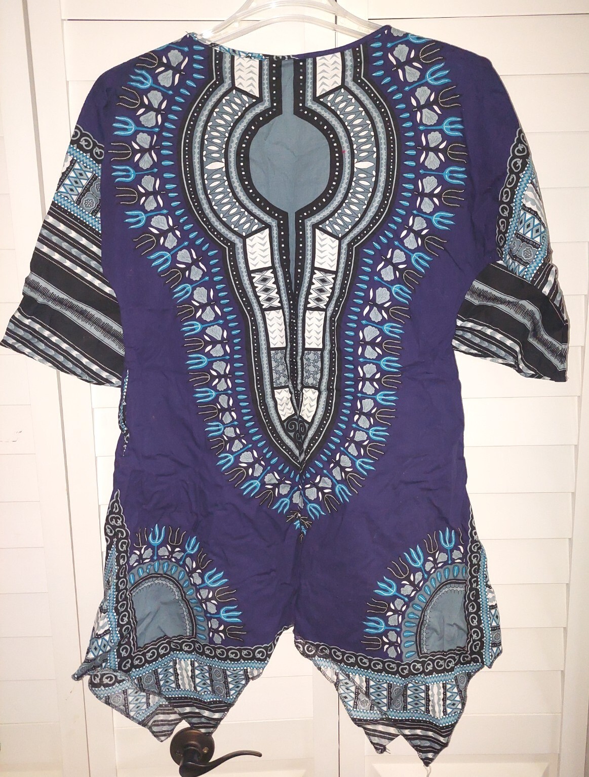 Dashiki Womens Colorful Blue/Black/White Ethnic Print Small Top