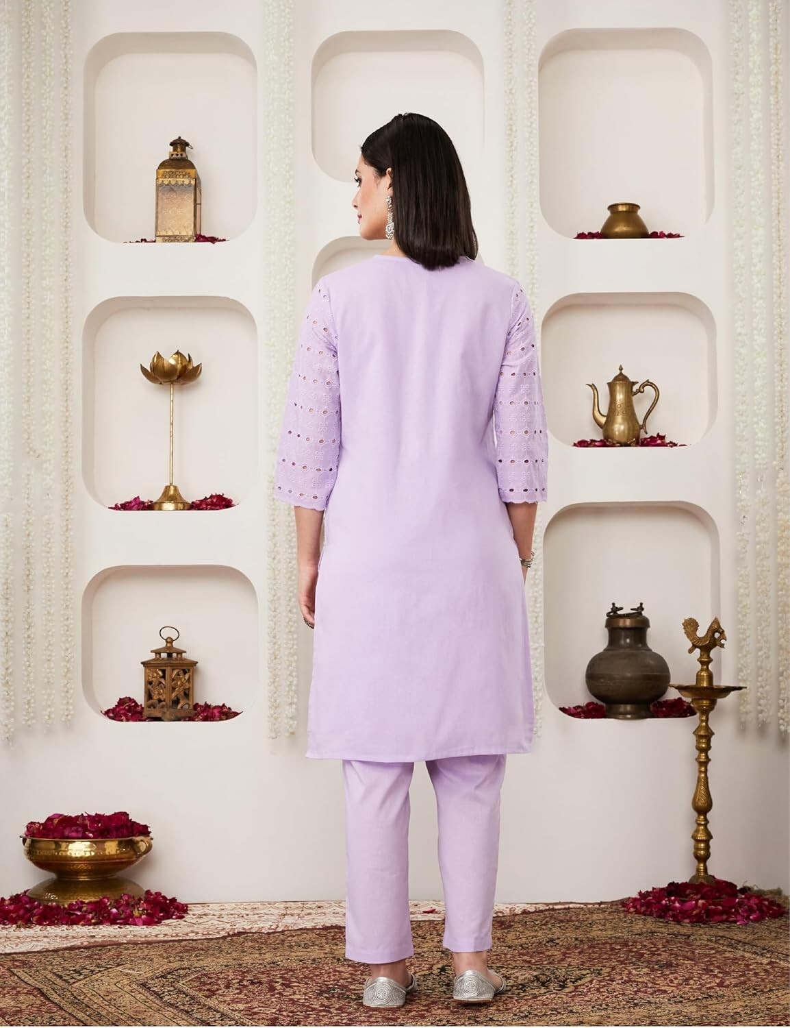Women Schiffli Embroidery Kurta Pant Co-Ord Set